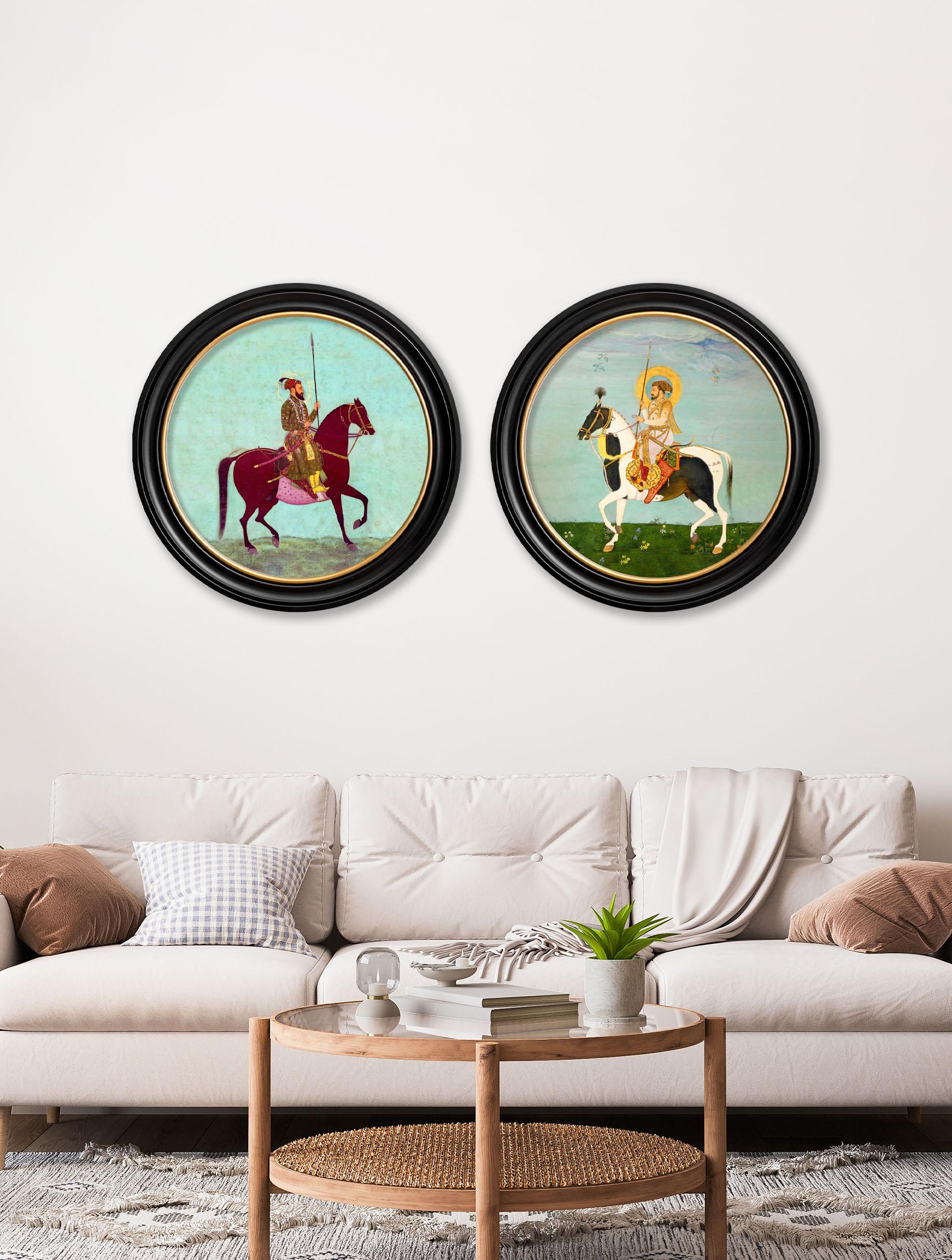 Conjunto de DOS Láminas de jinetes mogoles en marcos circulares de 44 cm de diámetro, Nuevo en venta 2