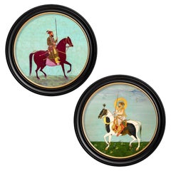 Set of TWO Mughal Horseman Prints in Circular Frames 44cm dia, New