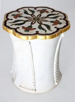 Set of Two Mughal Side Tables in White Marble by Paul Mathieu