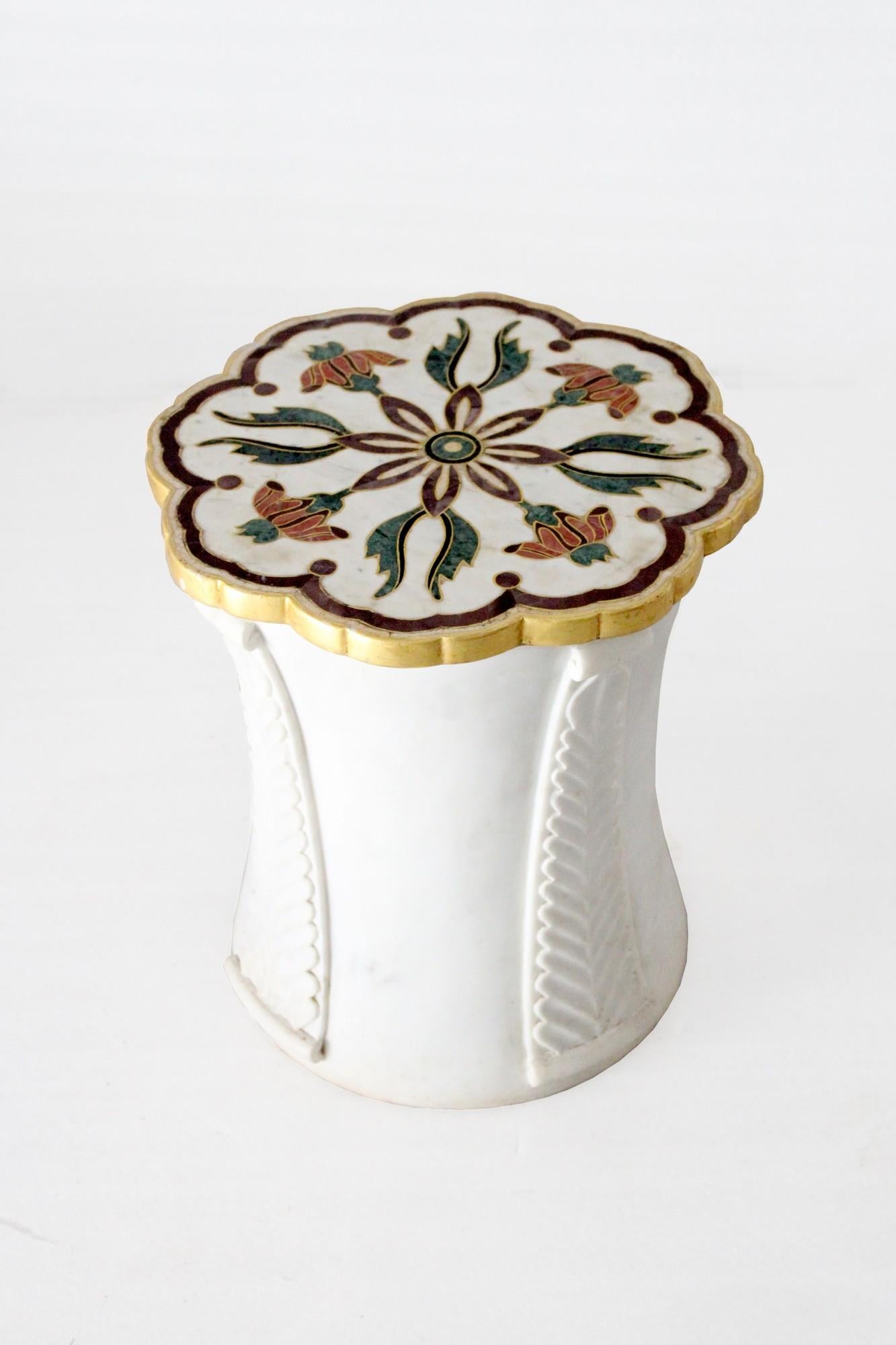 Set of Two Mughal Side Tables in White Marble by Paul Mathieu For Sale 2