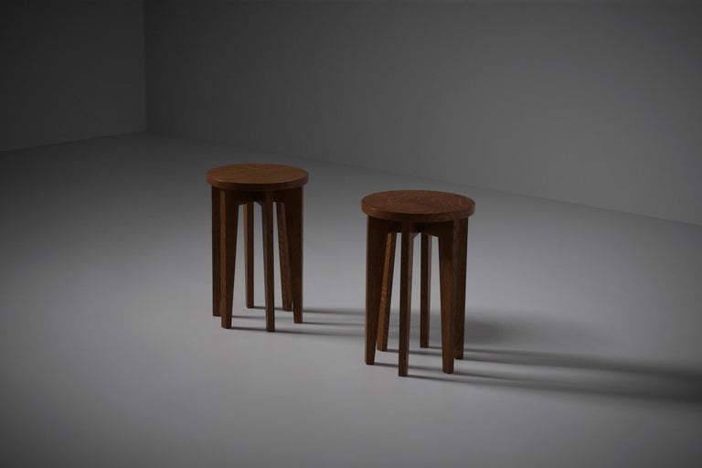 Set of Two ‘Multi Legged’ Stools in French Oak, 1950s For Sale at 1stDibs