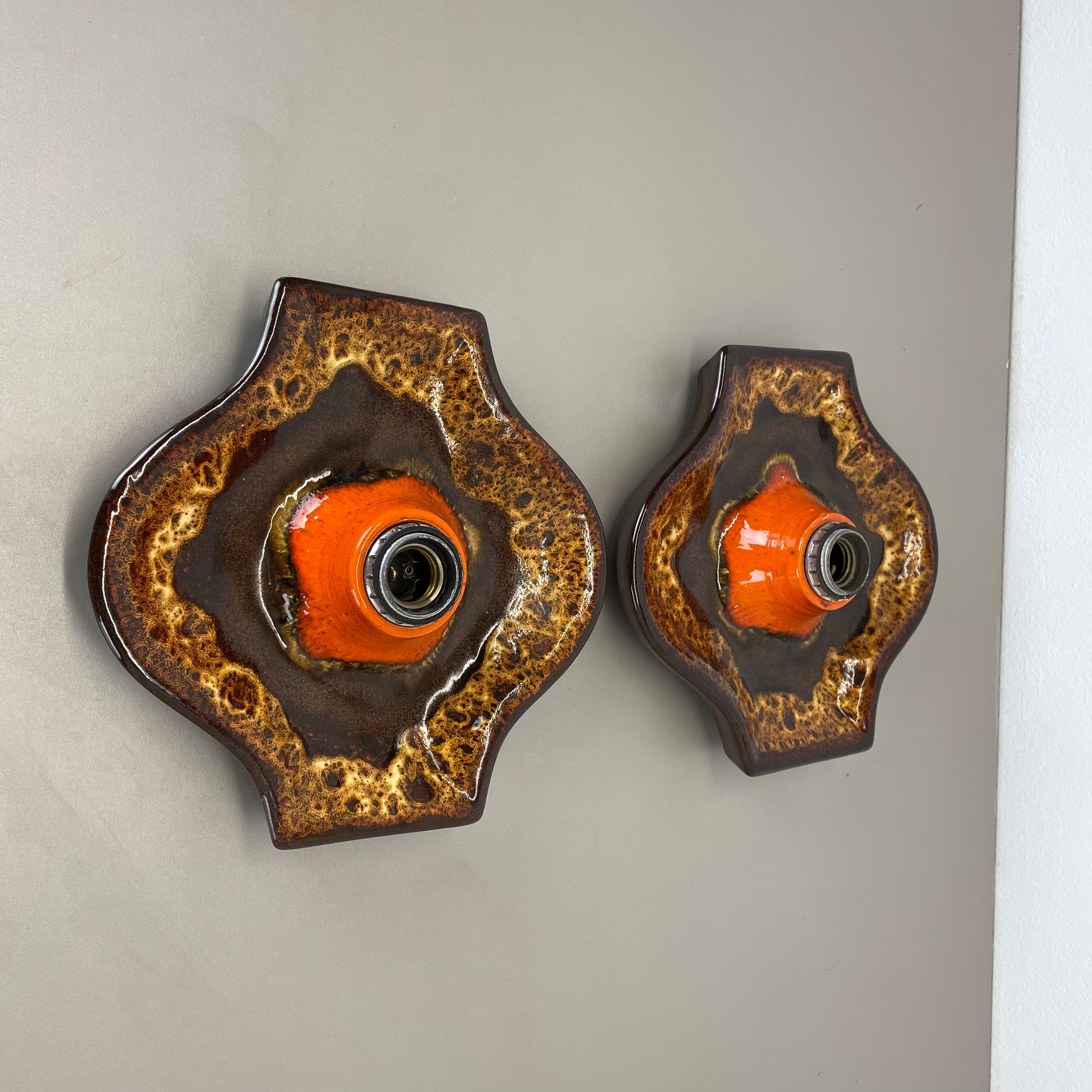 Set of Two multicolor Ceramic Fat Lava Wall Lights,  Hustadt Lights Germany 1970 For Sale 8