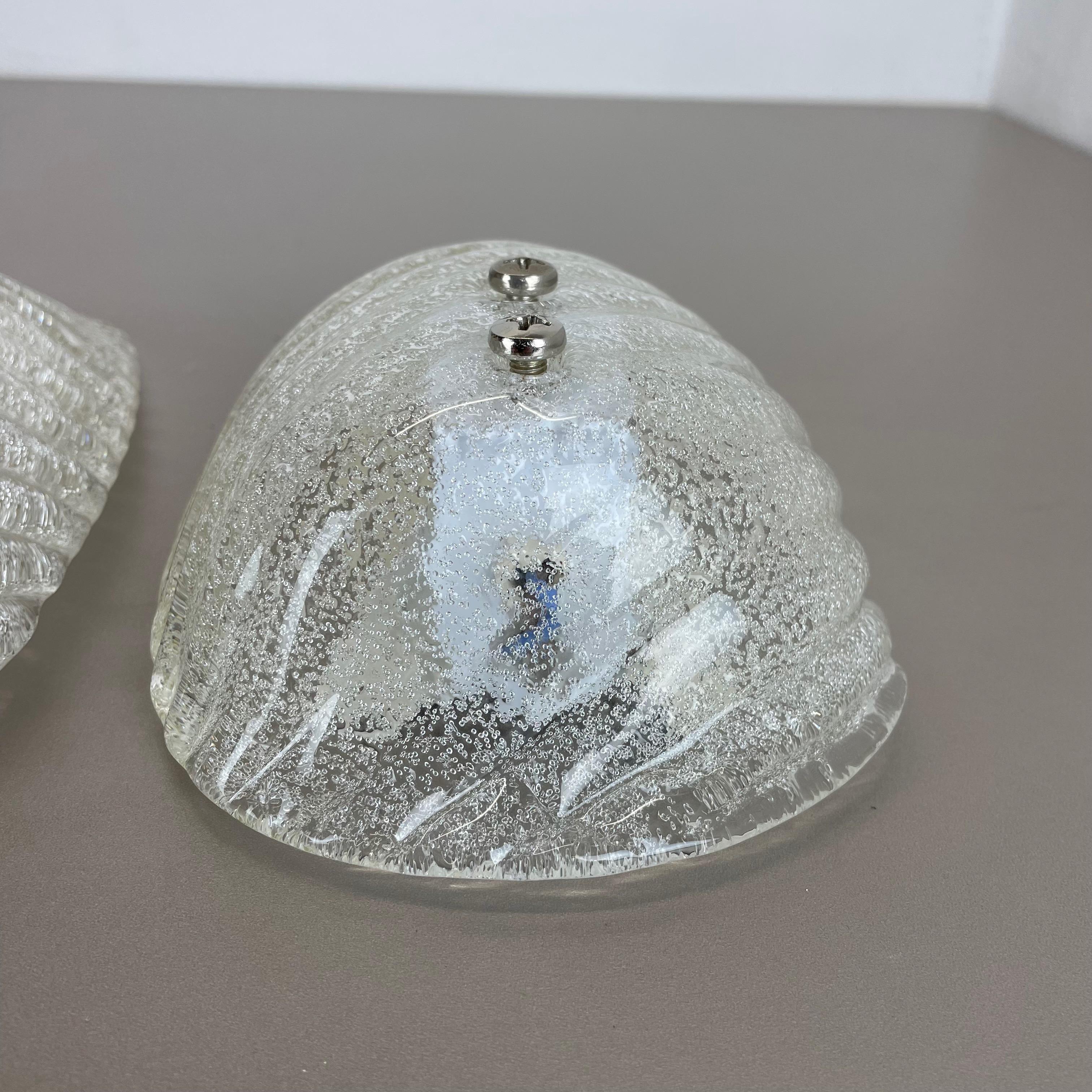 Metal Set of Two murano bubble structure Ice Glass Wall Light Sconces Germany, 1980s For Sale