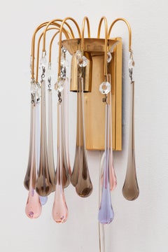 Set of Two Murano Crystal Teardrops Sconces by Italian Designer Paolo Venini