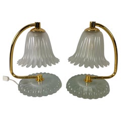 Set of two Murano glass and brass Bedside Lamps, "Murano Due", 1970s