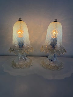 Ensemble de deux lampes de chevet en verre de Murano, attribuées à Barovier, années 1960