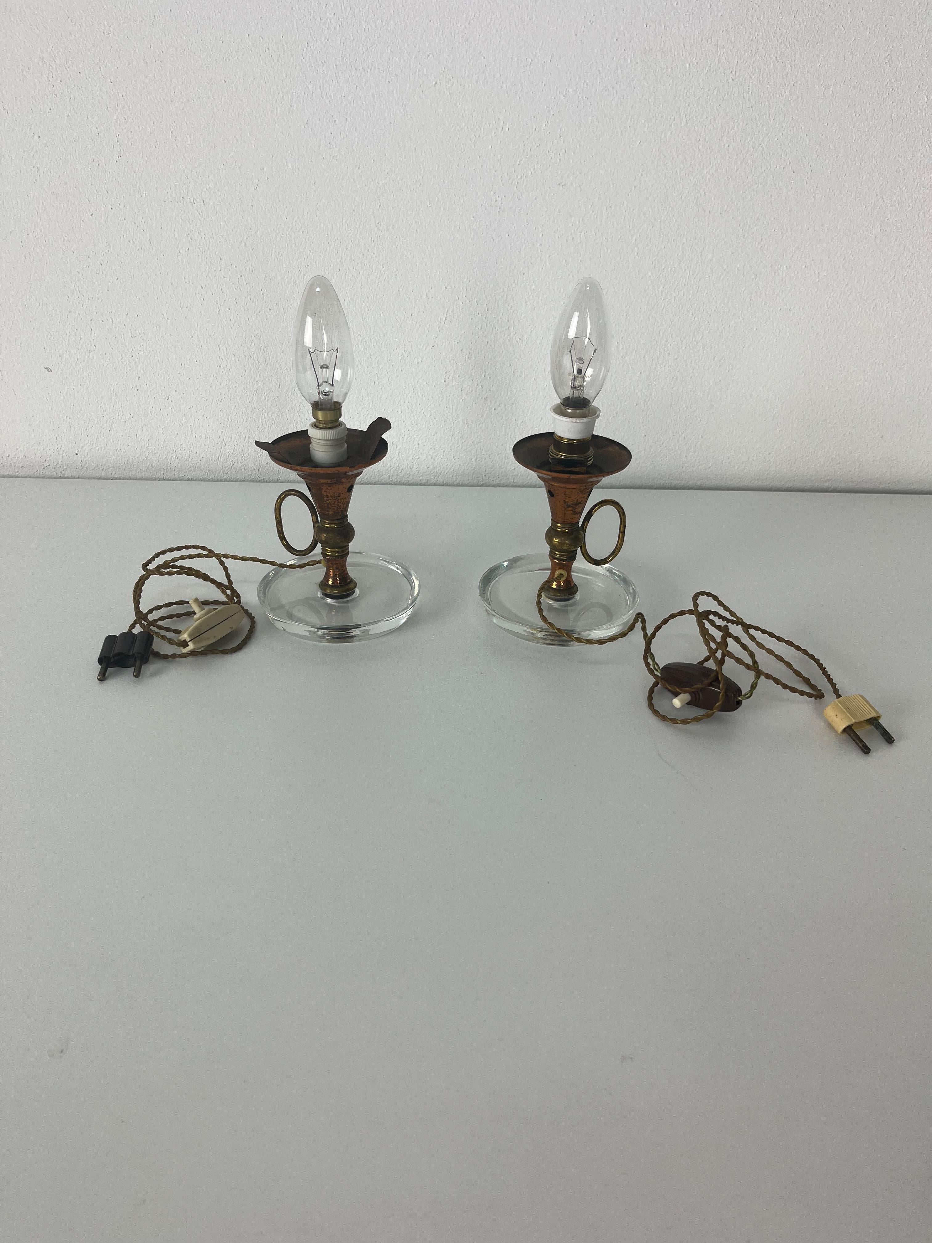 Juego de dos lámparas de mesilla de noche de cristal de Murano atribuidas a Fontana Arte Años 50 en venta 7