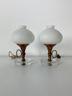 Ensemble de deux lampes de chevet en verre de Murano attribuées à Fontana Arte 1950