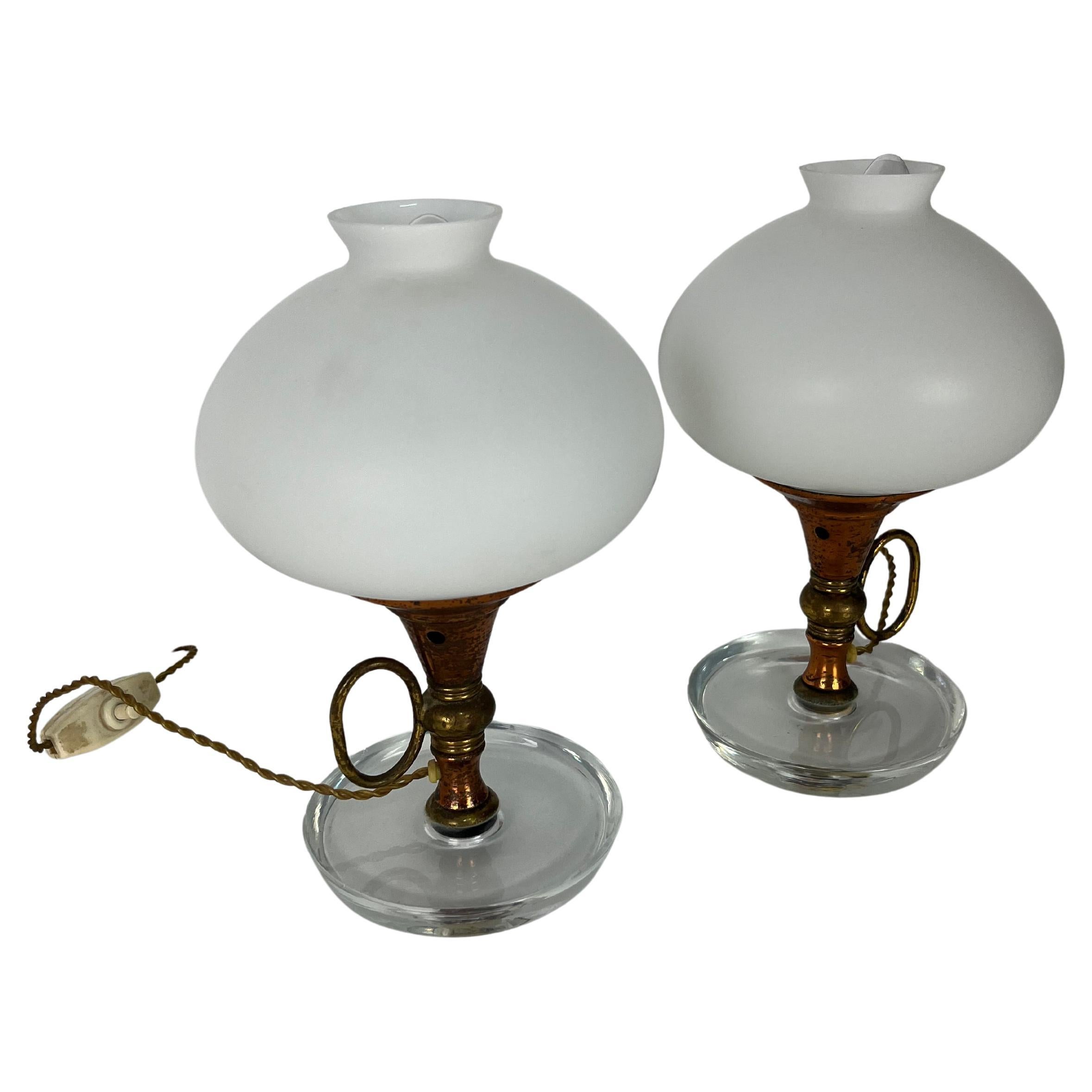 Set di due lampade da comodino in vetro di Murano attribuite a Fontana Arte anni '50