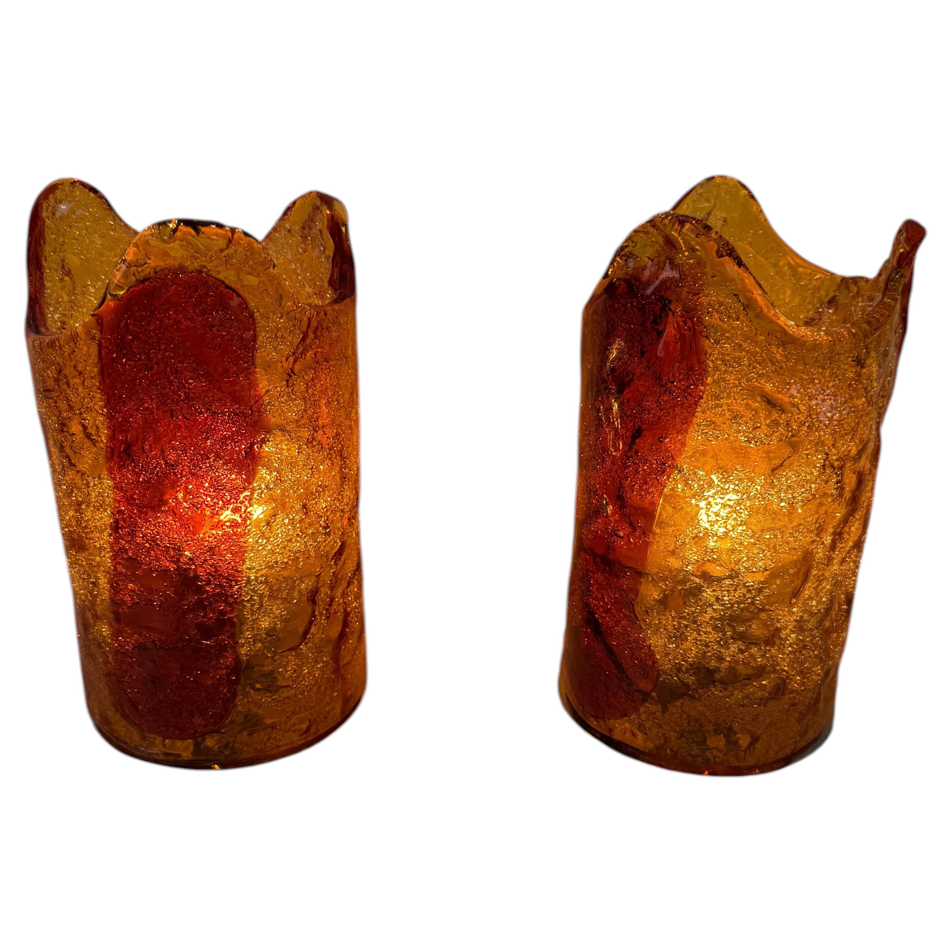 Set of Two Murano Glass Bedside Lamps attributed to Mazzega, 1970s For Sale