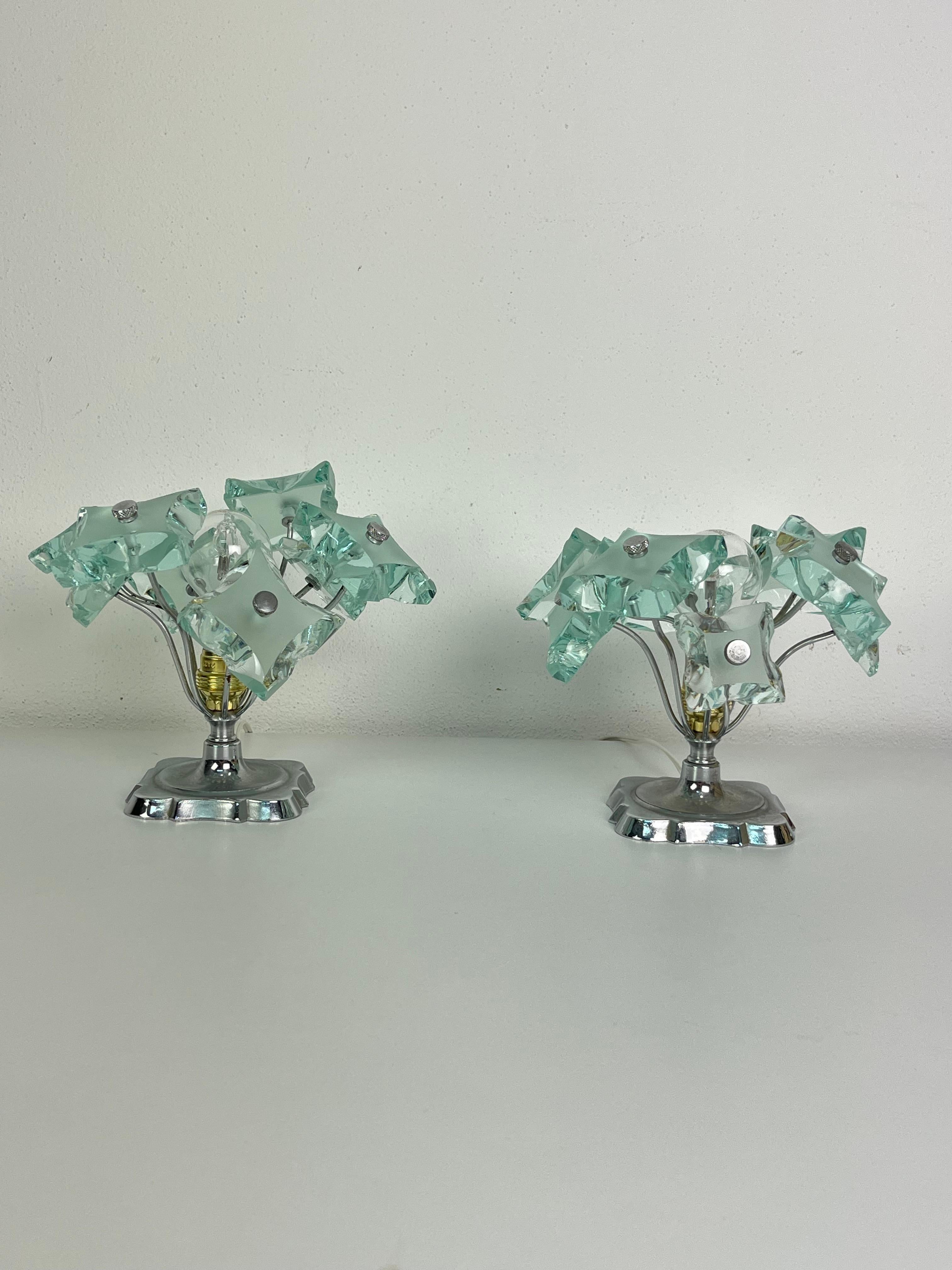 Set of two Murano Glass Bedside Lamps attributed to P. Chiesa for Fontana Arte For Sale 3