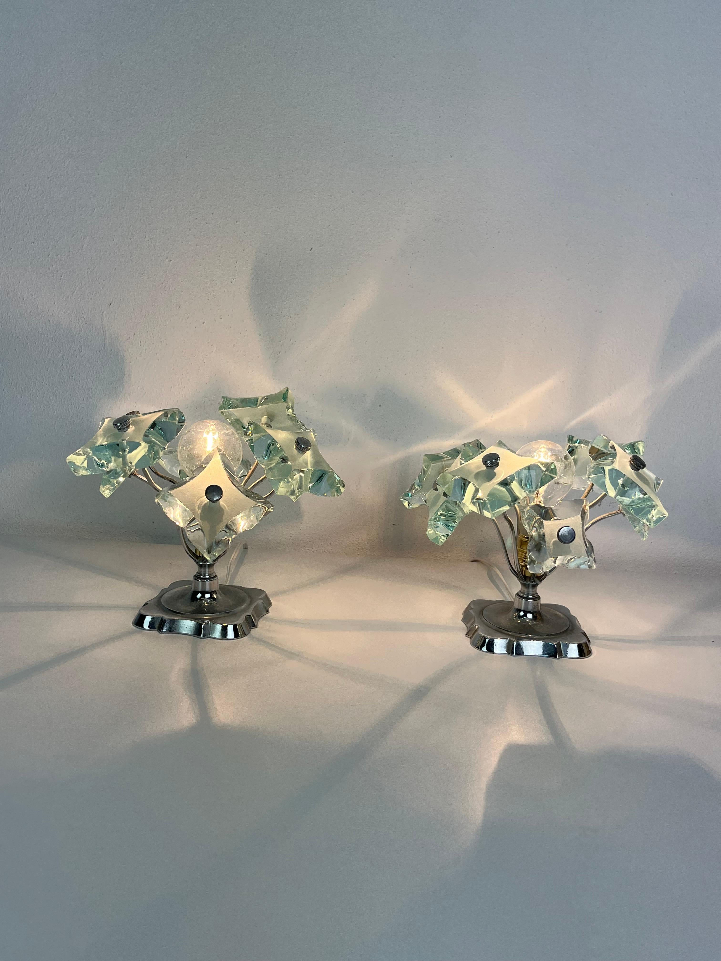 Set of two Murano Glass Bedside Lamps attributed to P. Chiesa for Fontana Arte For Sale 6