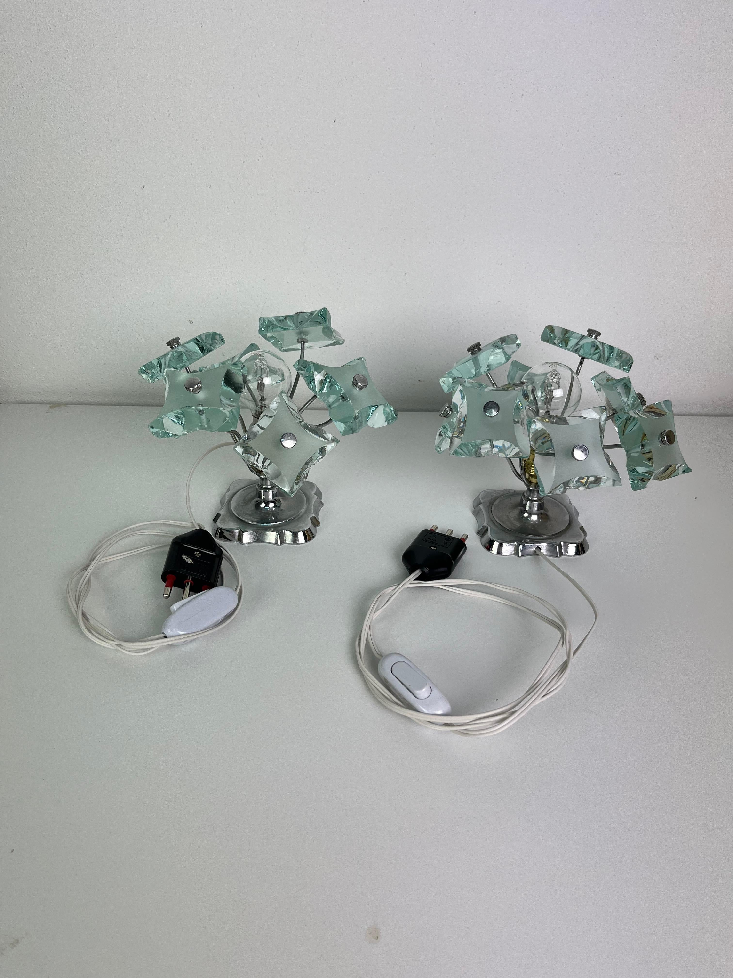 Set of two Murano Glass Bedside Lamps attributed to P. Chiesa for Fontana Arte For Sale 7
