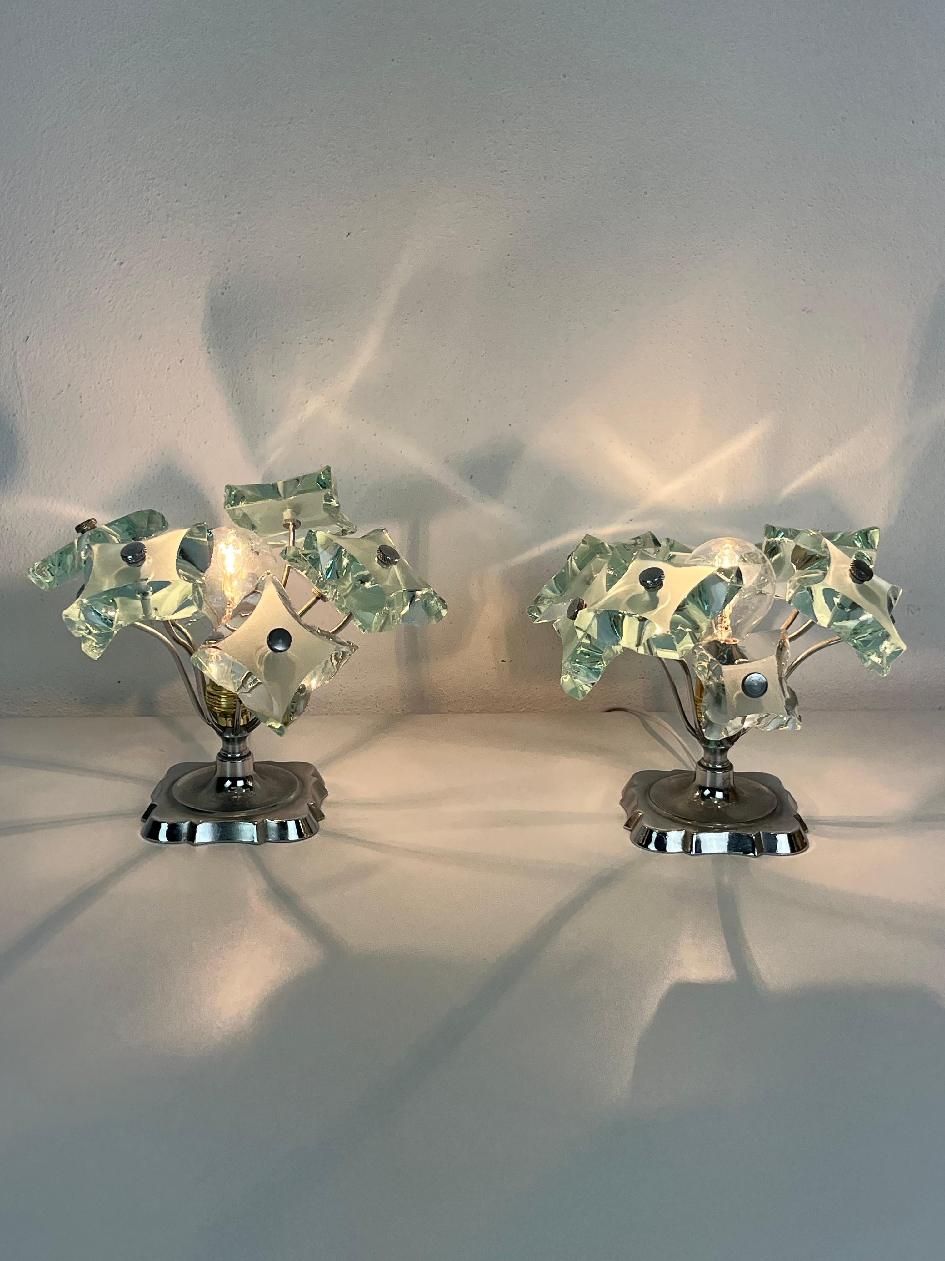 Italian Set of two Murano Glass Bedside Lamps attributed to P. Chiesa for Fontana Arte For Sale