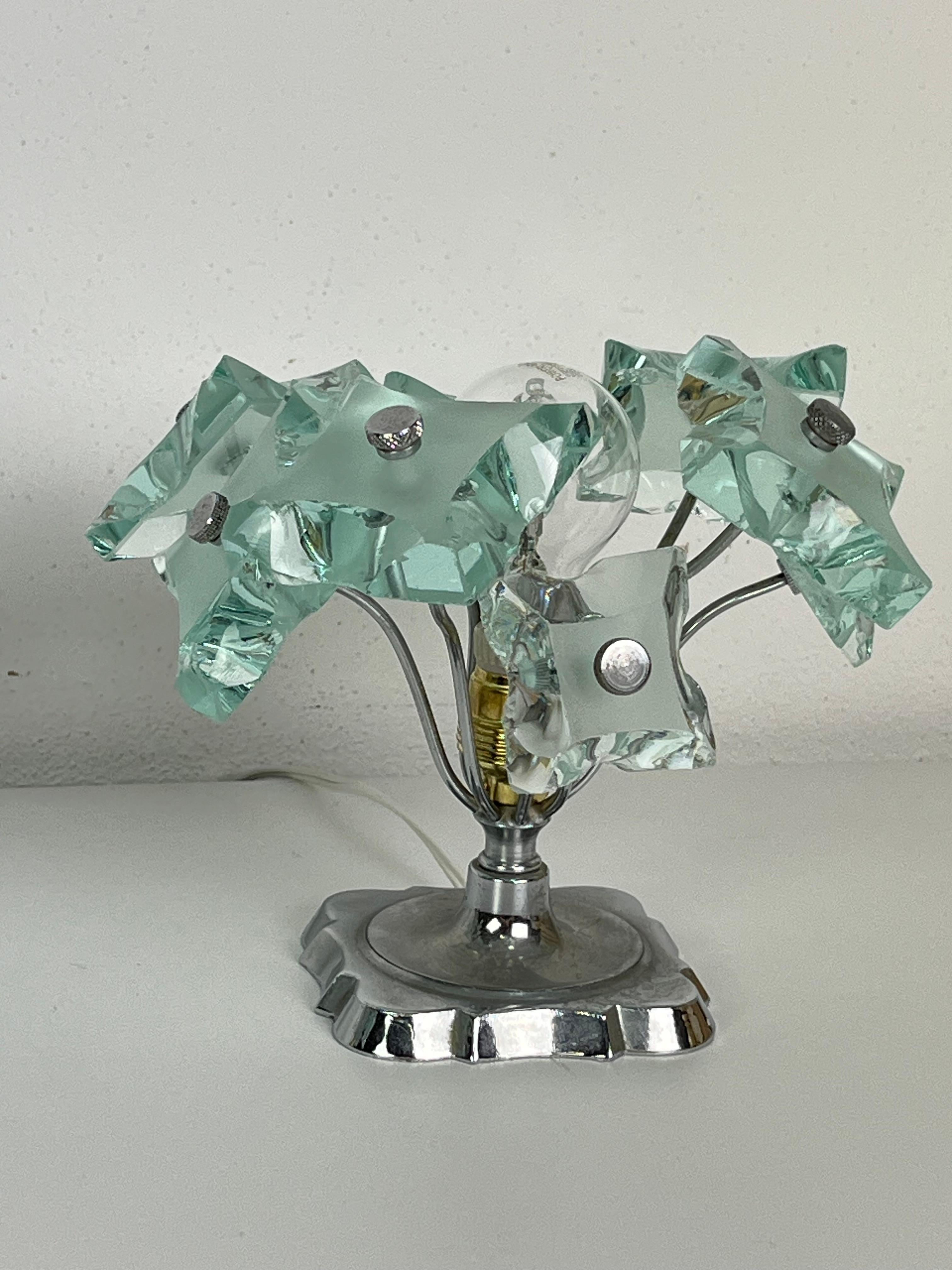 Metal Set of two Murano Glass Bedside Lamps attributed to P. Chiesa for Fontana Arte For Sale