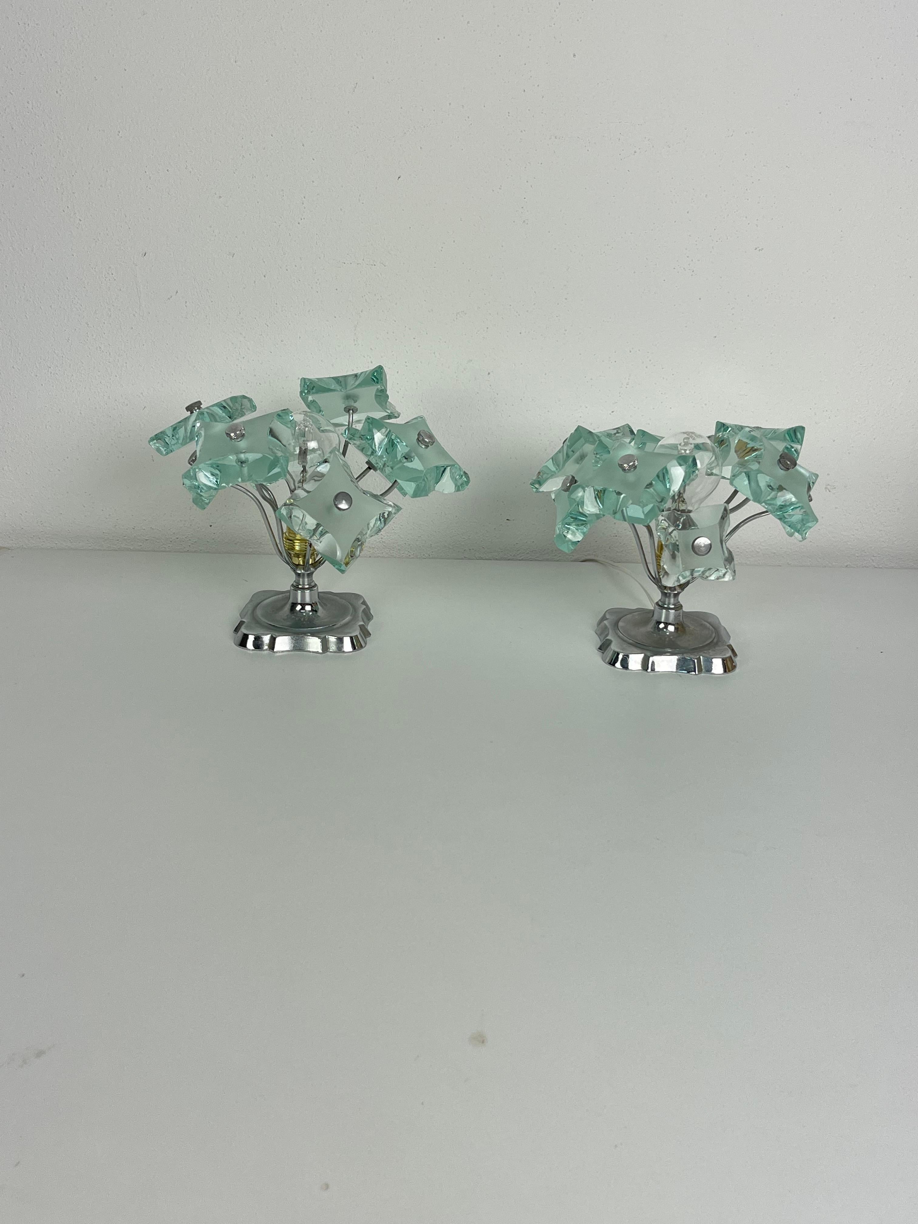 Set of two Murano Glass Bedside Lamps attributed to P. Chiesa for Fontana Arte For Sale 1