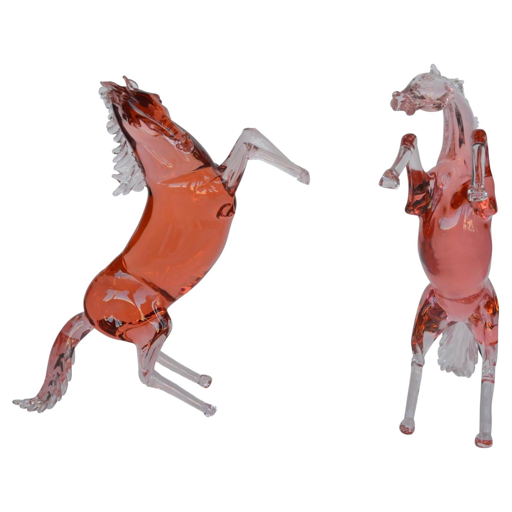 Set of Two Murano Glass Horses by Pino Signoretto