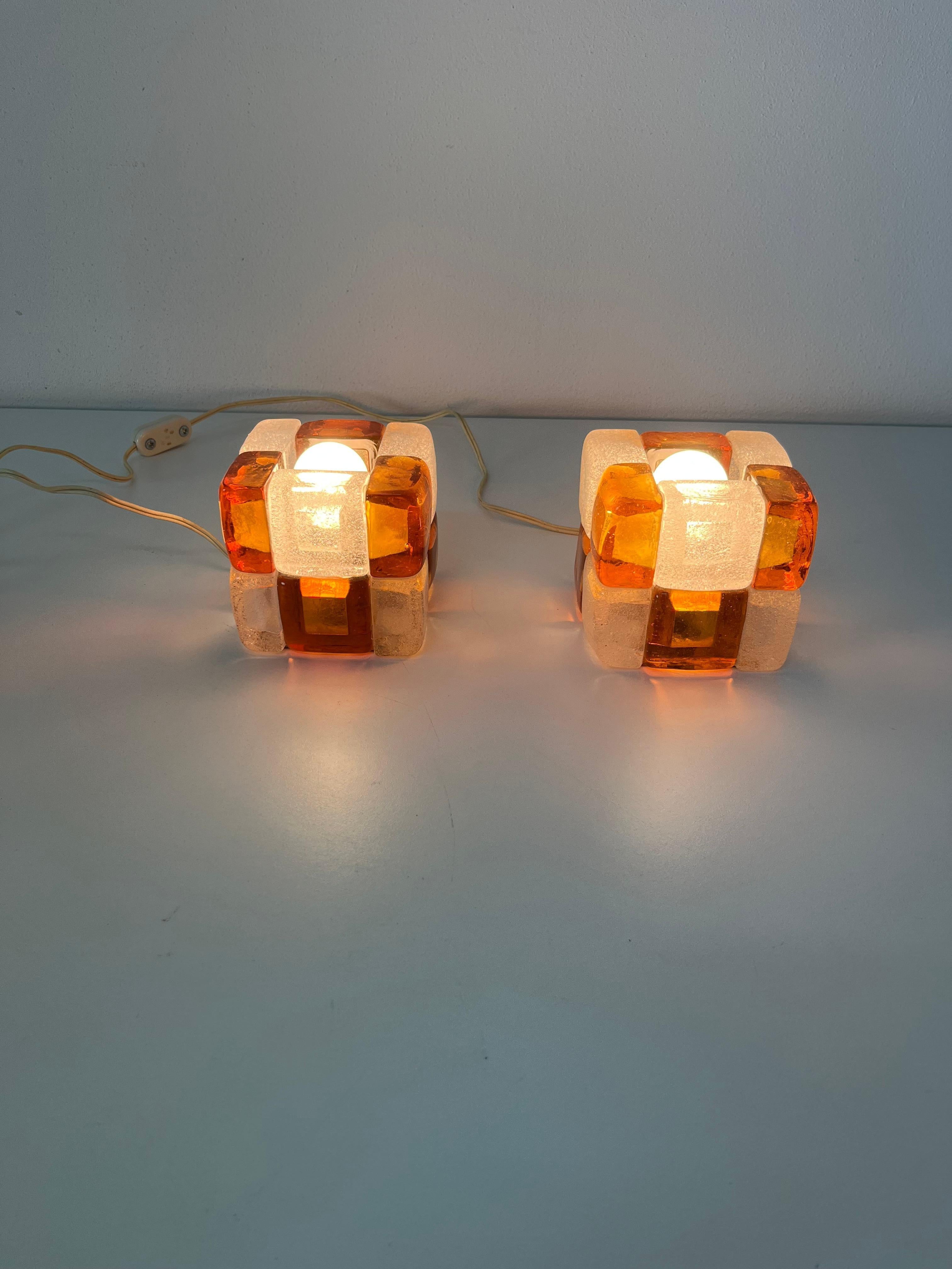 Satz von zwei Murano Glas Tischlampen von Albano Poli für Poliarte, 1970er Jahre (Italienisch) im Angebot