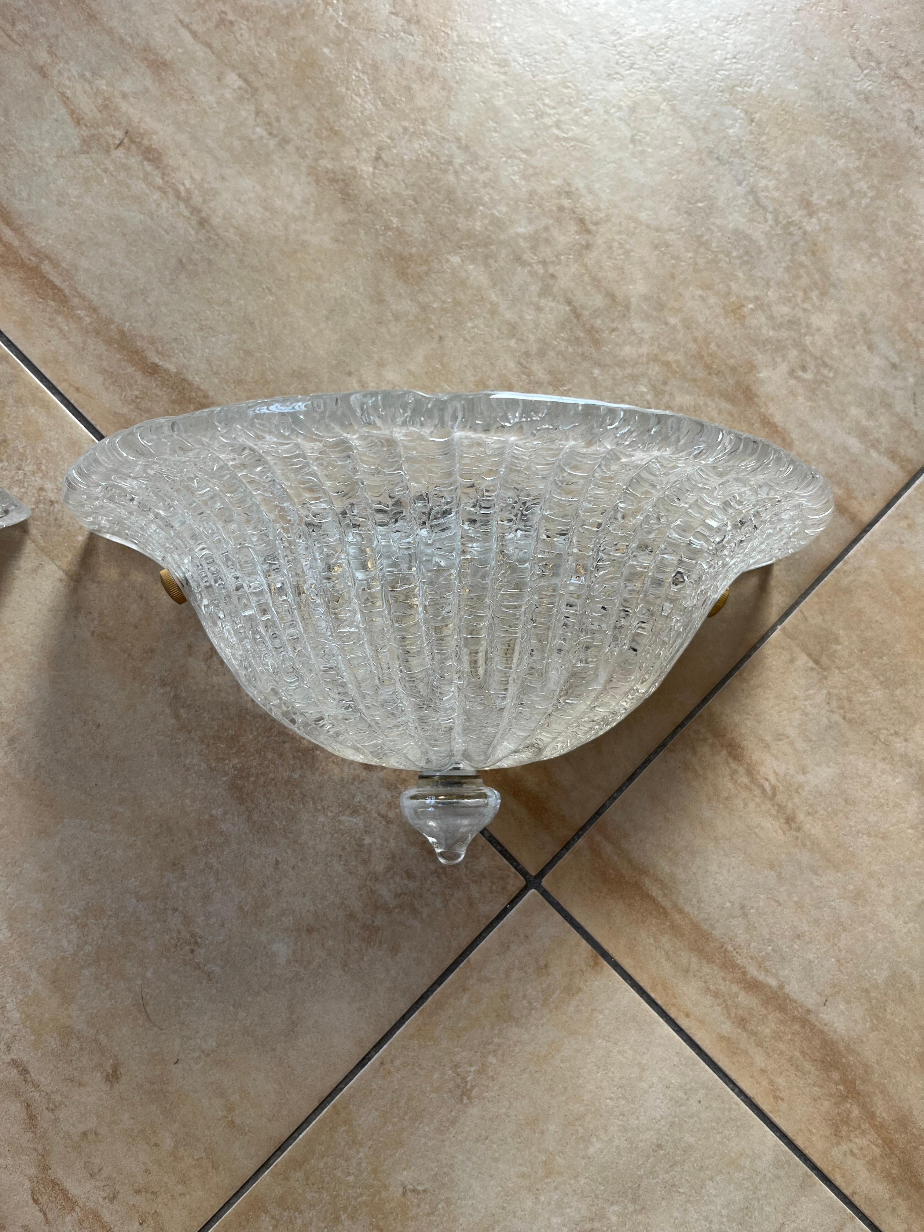 Set di due lampade da parete in vetro di Murano attribuite a Barovier&Toso, anni '70 in vendita 2
