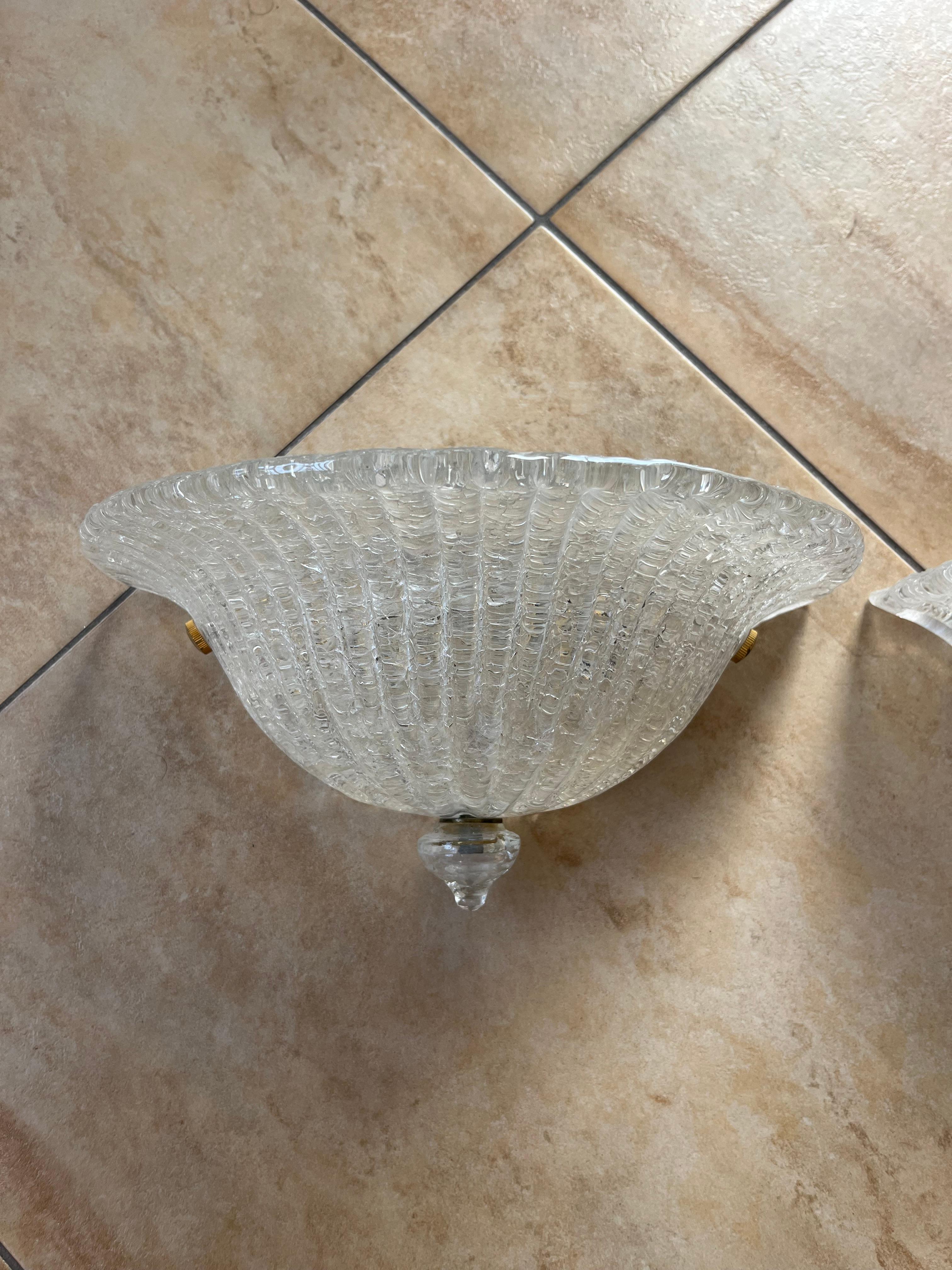 Set di due lampade da parete in vetro di Murano attribuite a Barovier&Toso, anni '70 in vendita 3