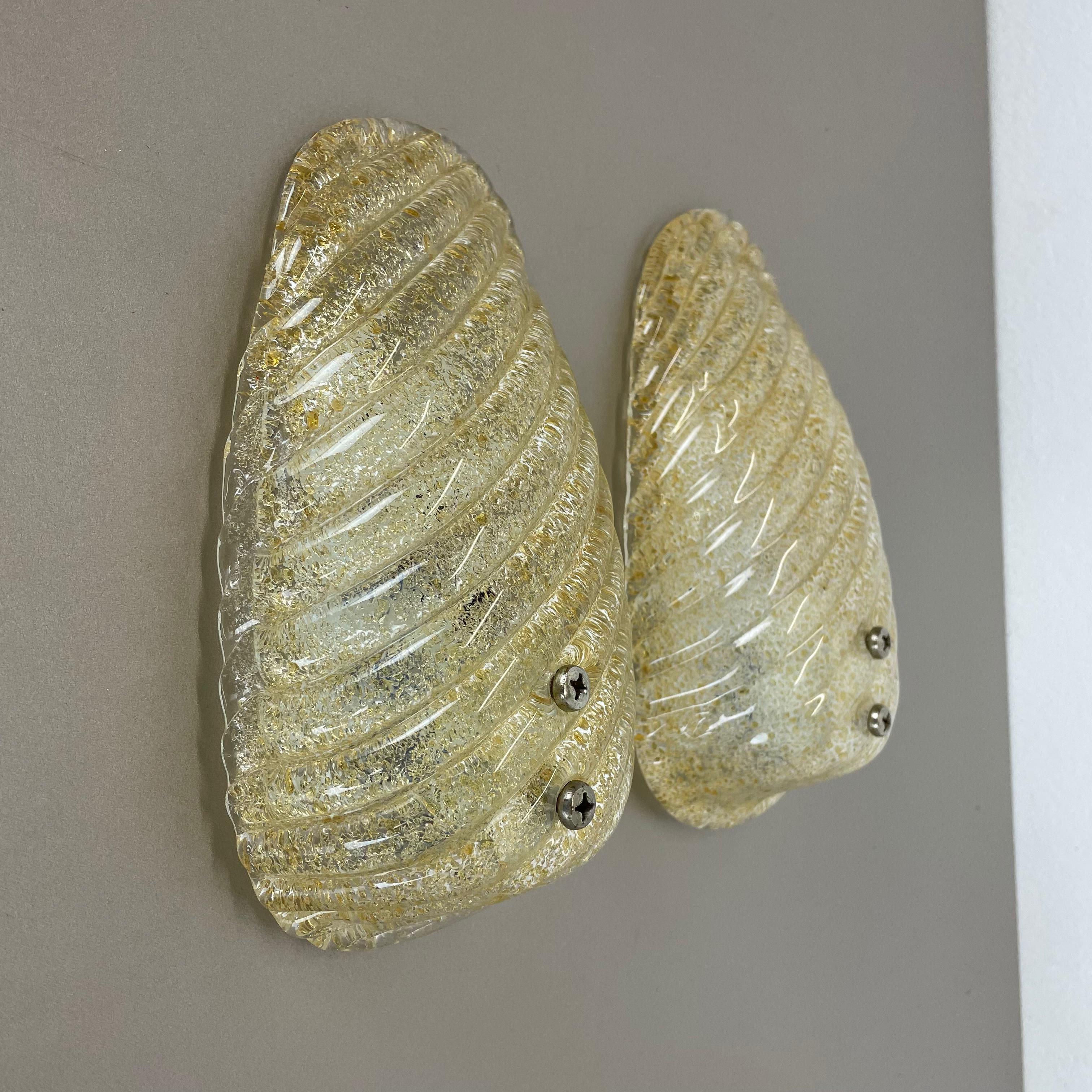 Set of Two murano gold flake Ice Glass Wall Light Sconces Germany, 1980s For Sale 11