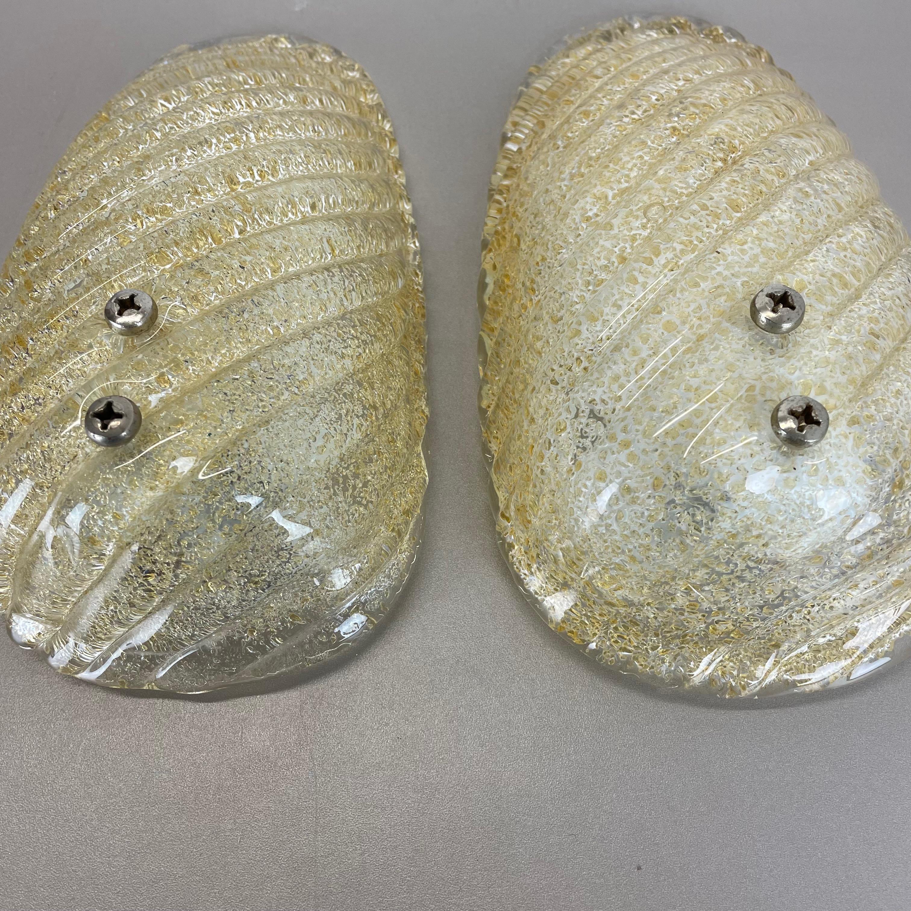 Mid-Century Modern Set of Two murano gold flake Ice Glass Wall Light Sconces Germany, 1980s For Sale