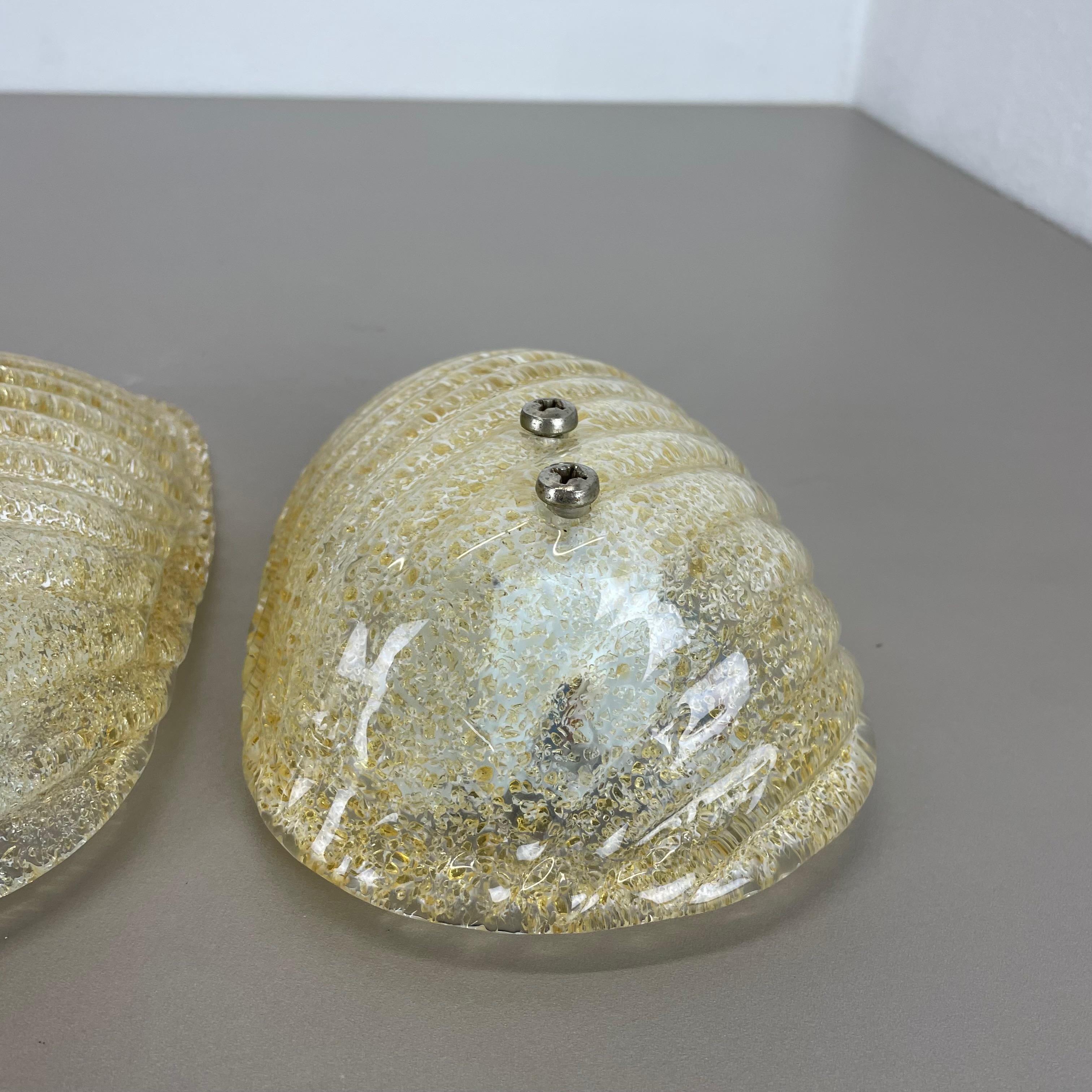 20th Century Set of Two murano gold flake Ice Glass Wall Light Sconces Germany, 1980s For Sale