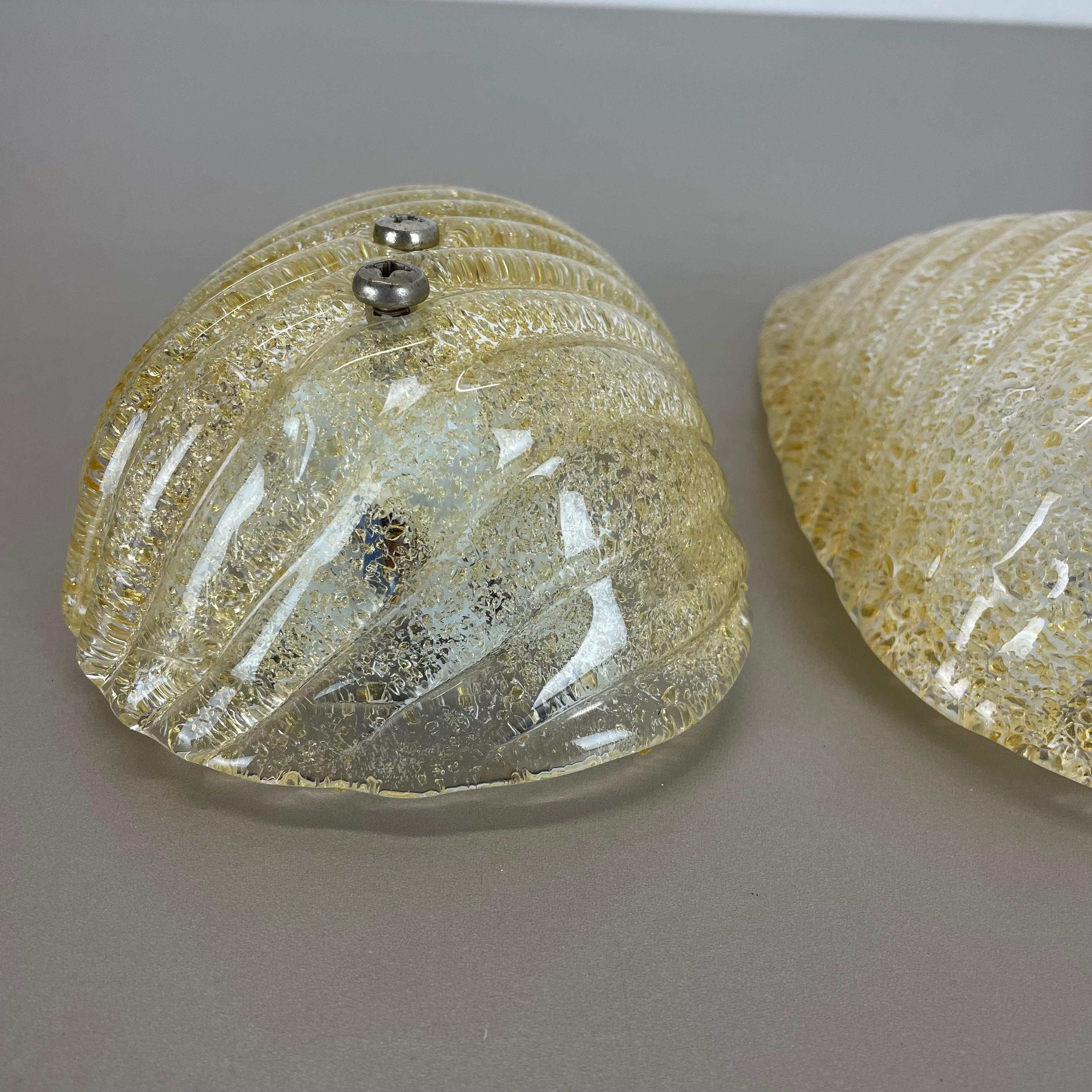 Metal Set of Two murano gold flake Ice Glass Wall Light Sconces Germany, 1980s For Sale