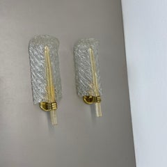 Set of Two Murano Ice Glass Wall Light Sconces by Barovier & Toso, Italy 1970