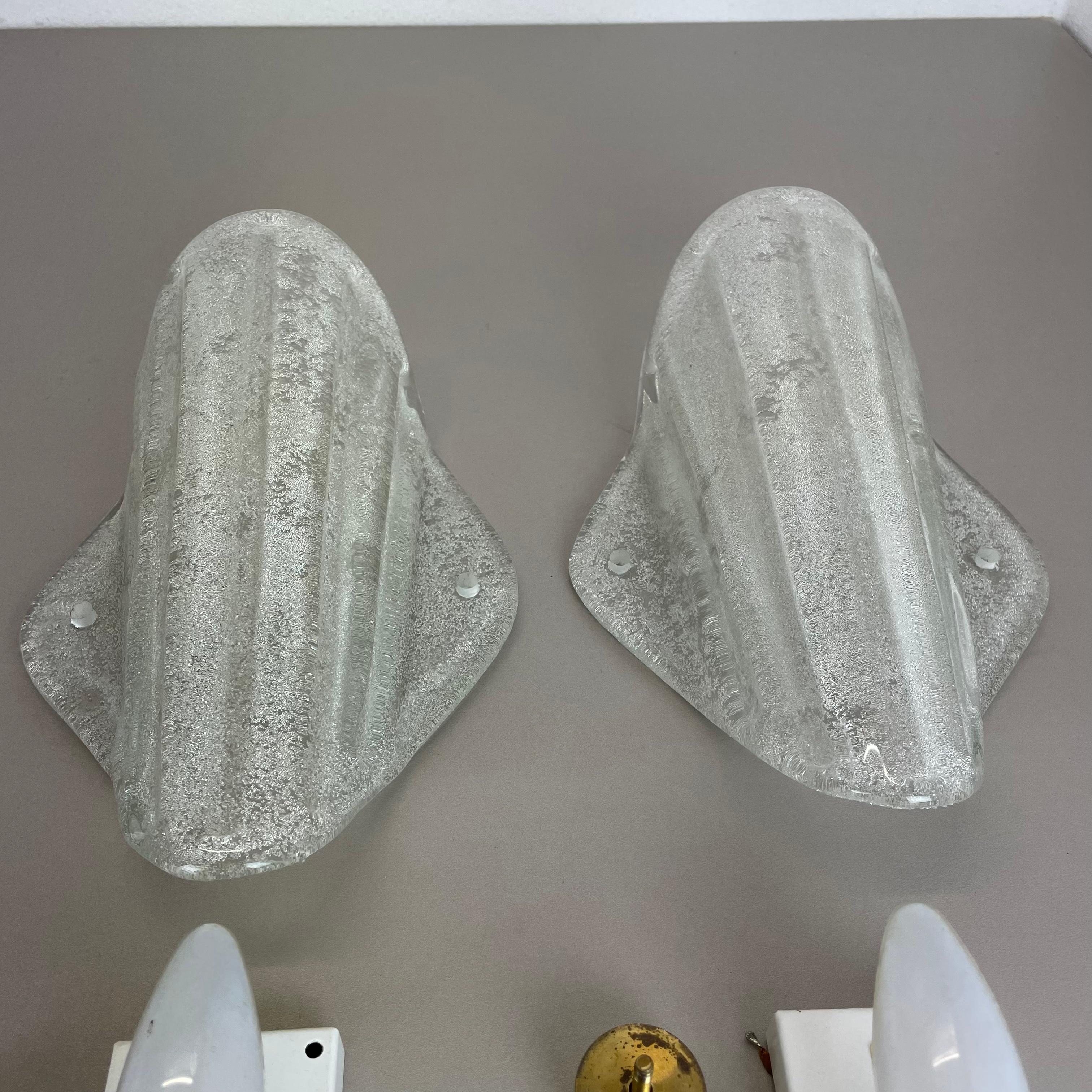 Set of Two Murano Ice Glass Wall Light Sconces Hillebrand Leuchten Germany, 1970 10