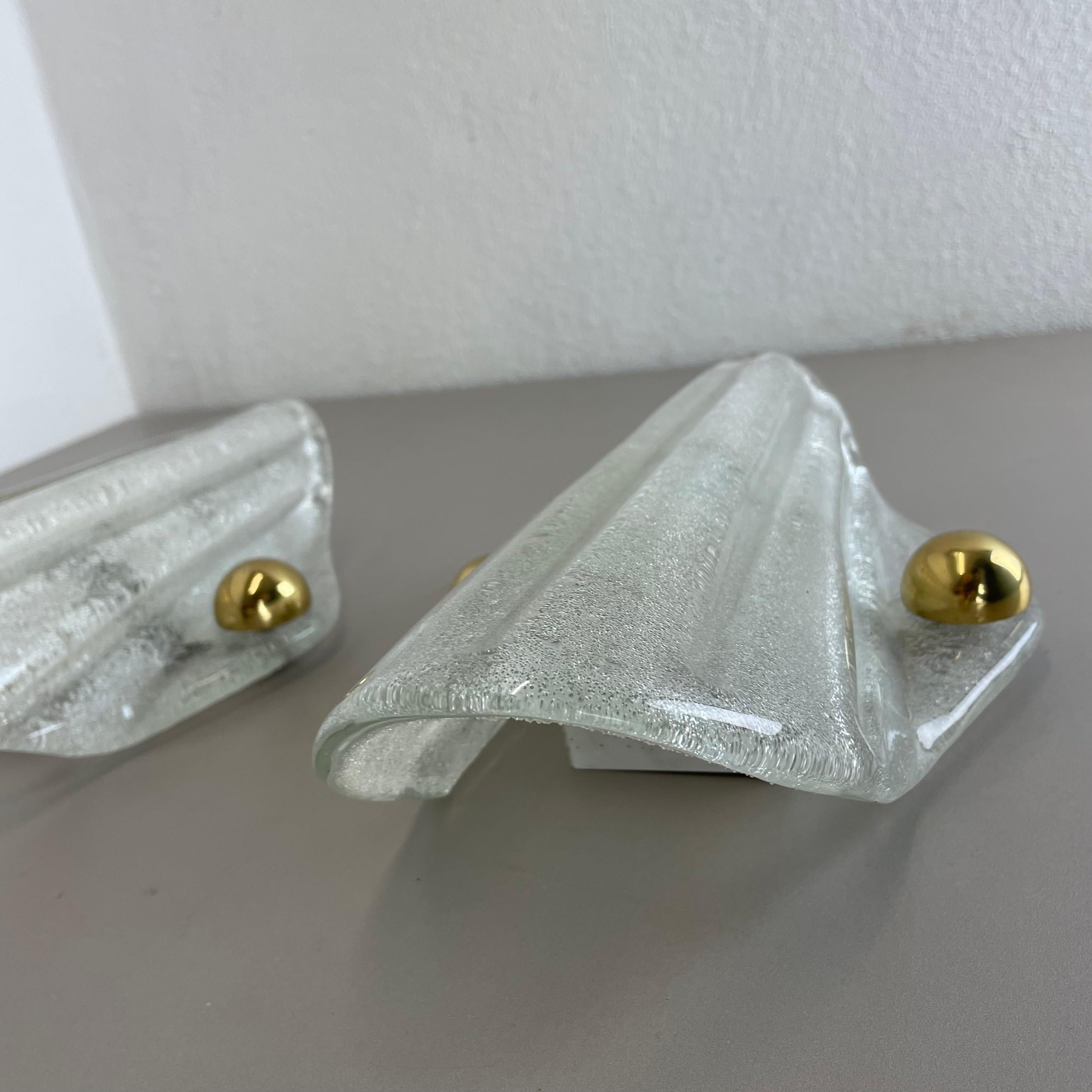 Set of Two Murano Ice Glass Wall Light Sconces Hillebrand Leuchten Germany, 1970 In Good Condition In Kirchlengern, DE