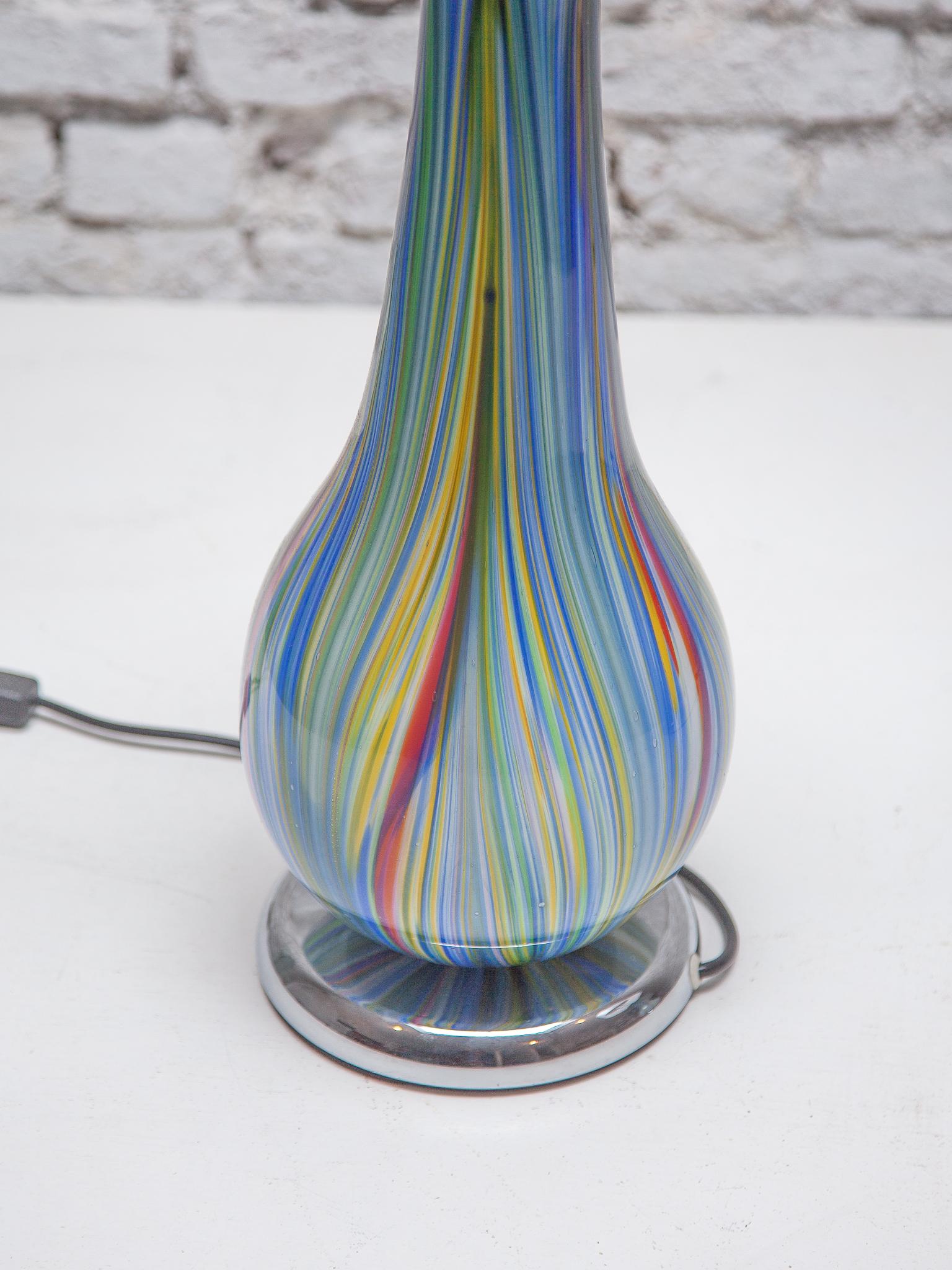 Set of Two Murano Multi Colored Opaline Table Lamps designed by Barbini, 1980s For Sale 2