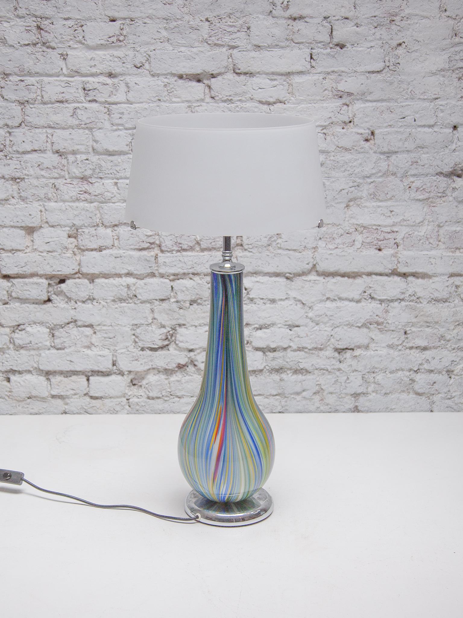Mid-Century Modern Set of Two Murano Multi Colored Opaline Table Lamps designed by Barbini, 1980s For Sale