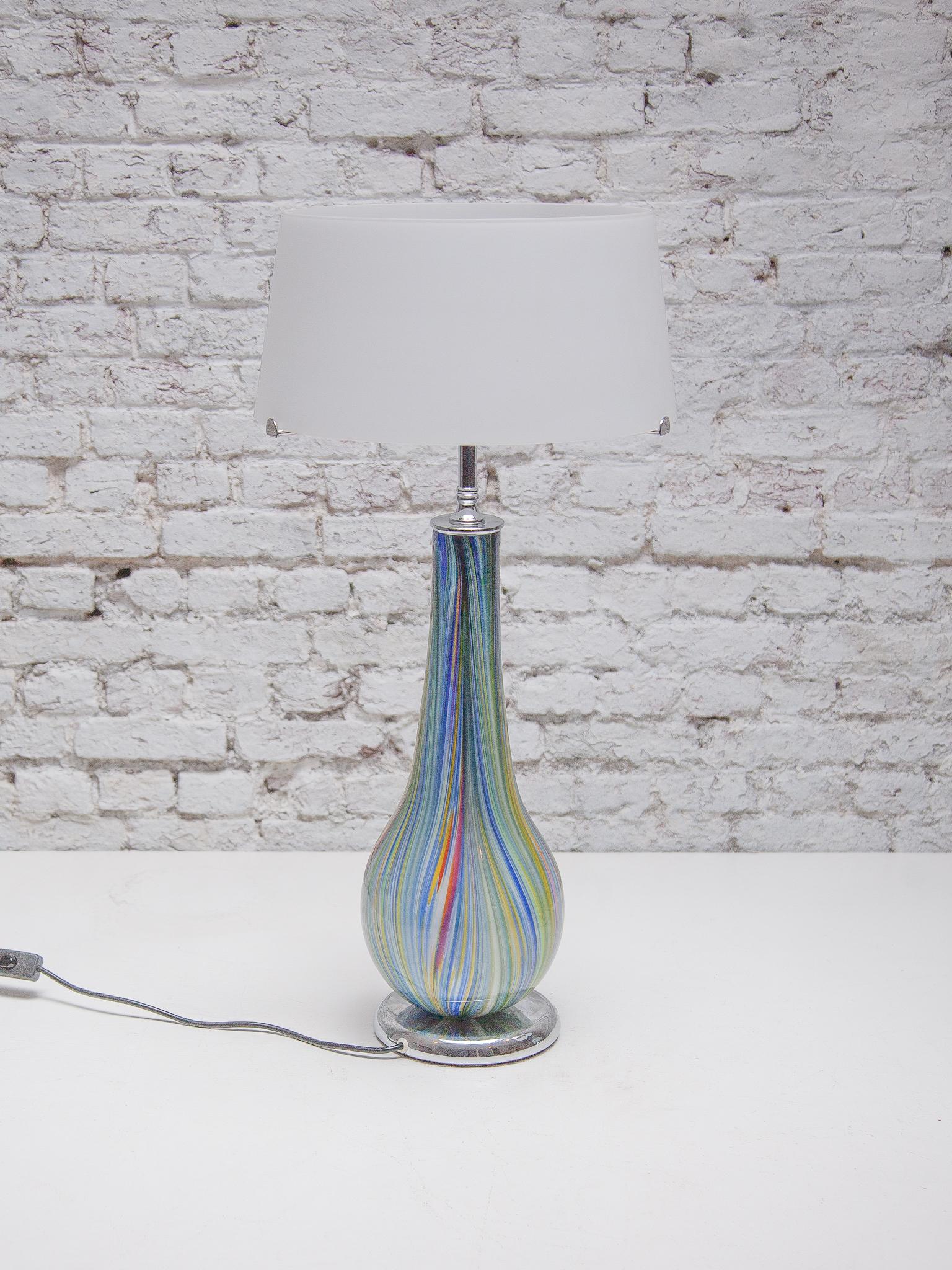 Italian Set of Two Murano Multi Colored Opaline Table Lamps designed by Barbini, 1980s For Sale