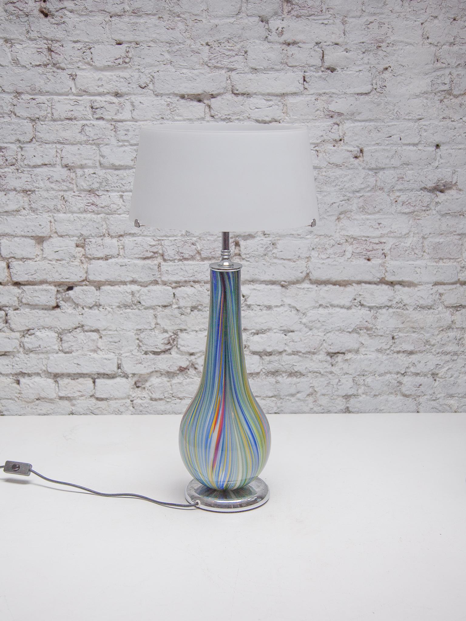 Hand-Crafted Set of Two Murano Multi Colored Opaline Table Lamps designed by Barbini, 1980s For Sale
