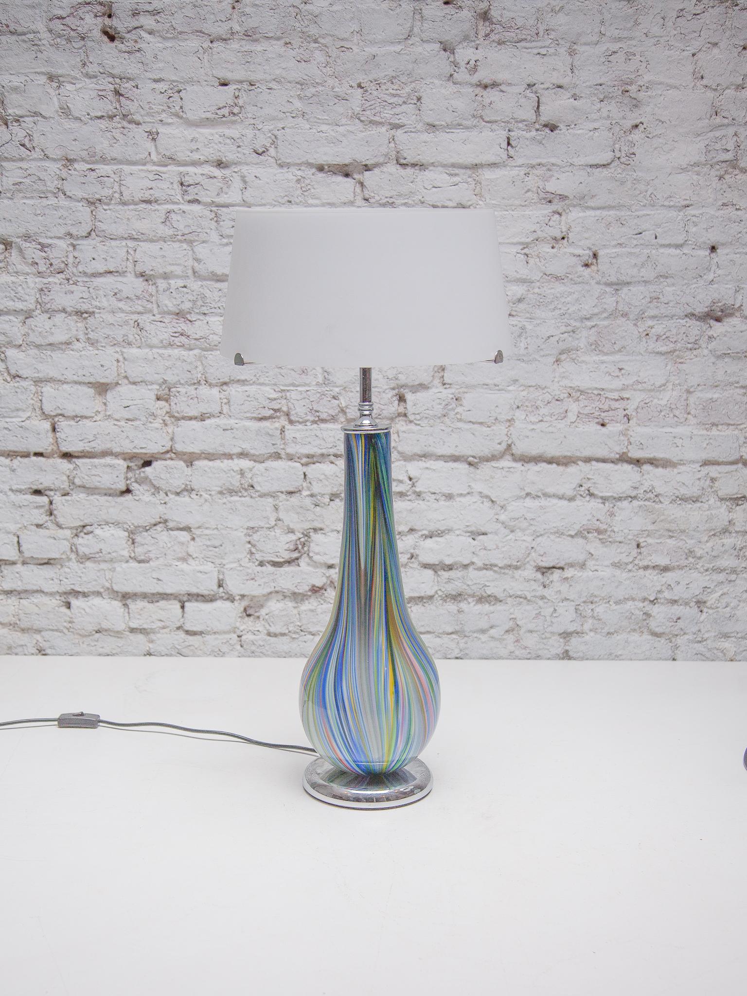 Late 20th Century Set of Two Murano Multi Colored Opaline Table Lamps designed by Barbini, 1980s For Sale