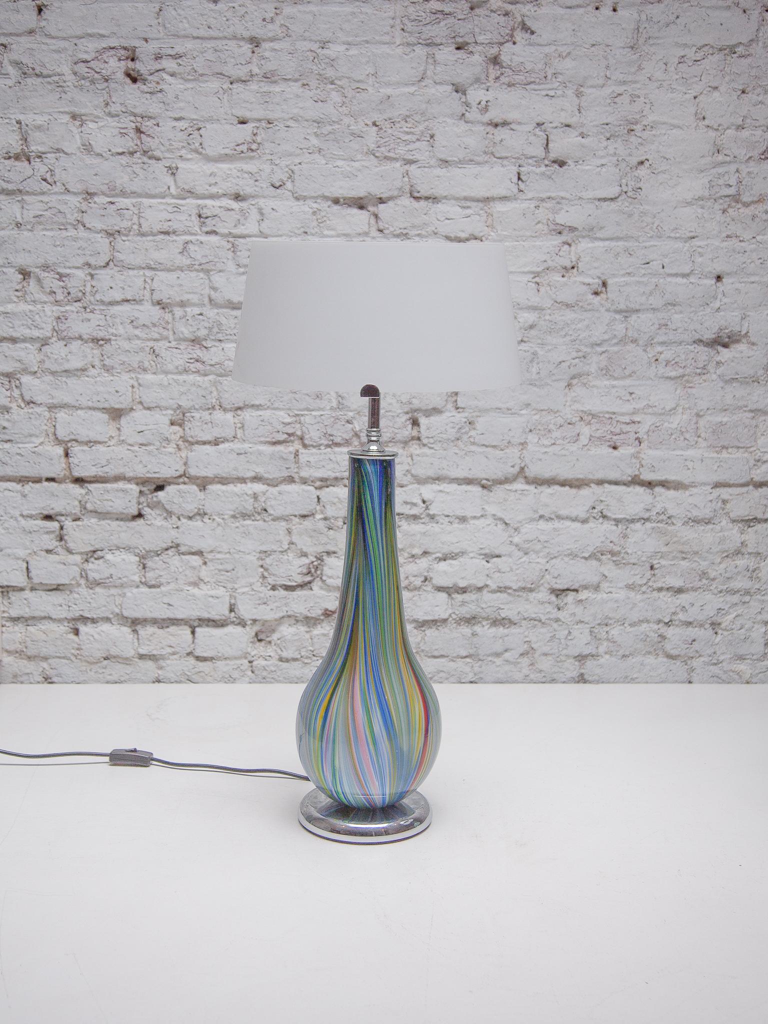 Blown Glass Set of Two Murano Multi Colored Opaline Table Lamps designed by Barbini, 1980s For Sale