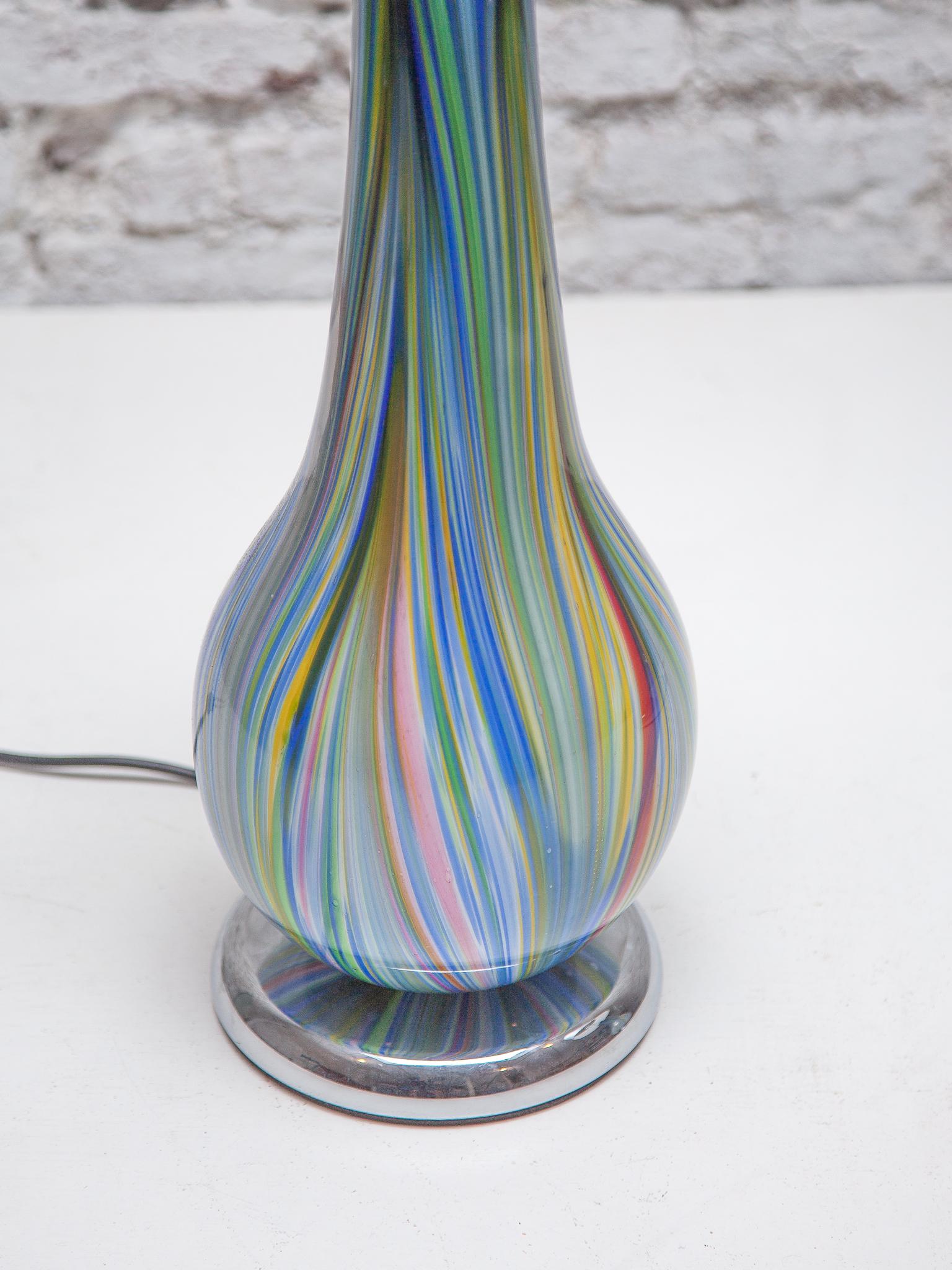 Set of Two Murano Multi Colored Opaline Table Lamps designed by Barbini, 1980s For Sale 1