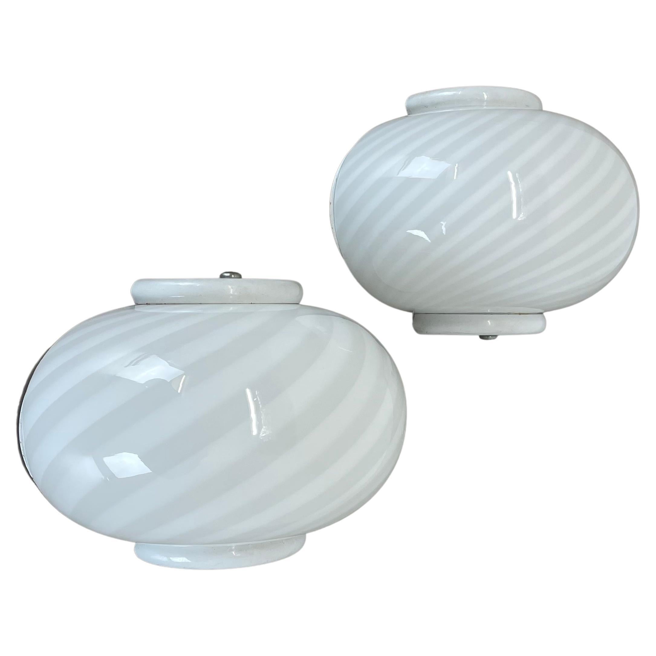 Set of Two Murano Swirl Glass Wall Light Sconces Vetri Murano, Italy, 1980s For Sale