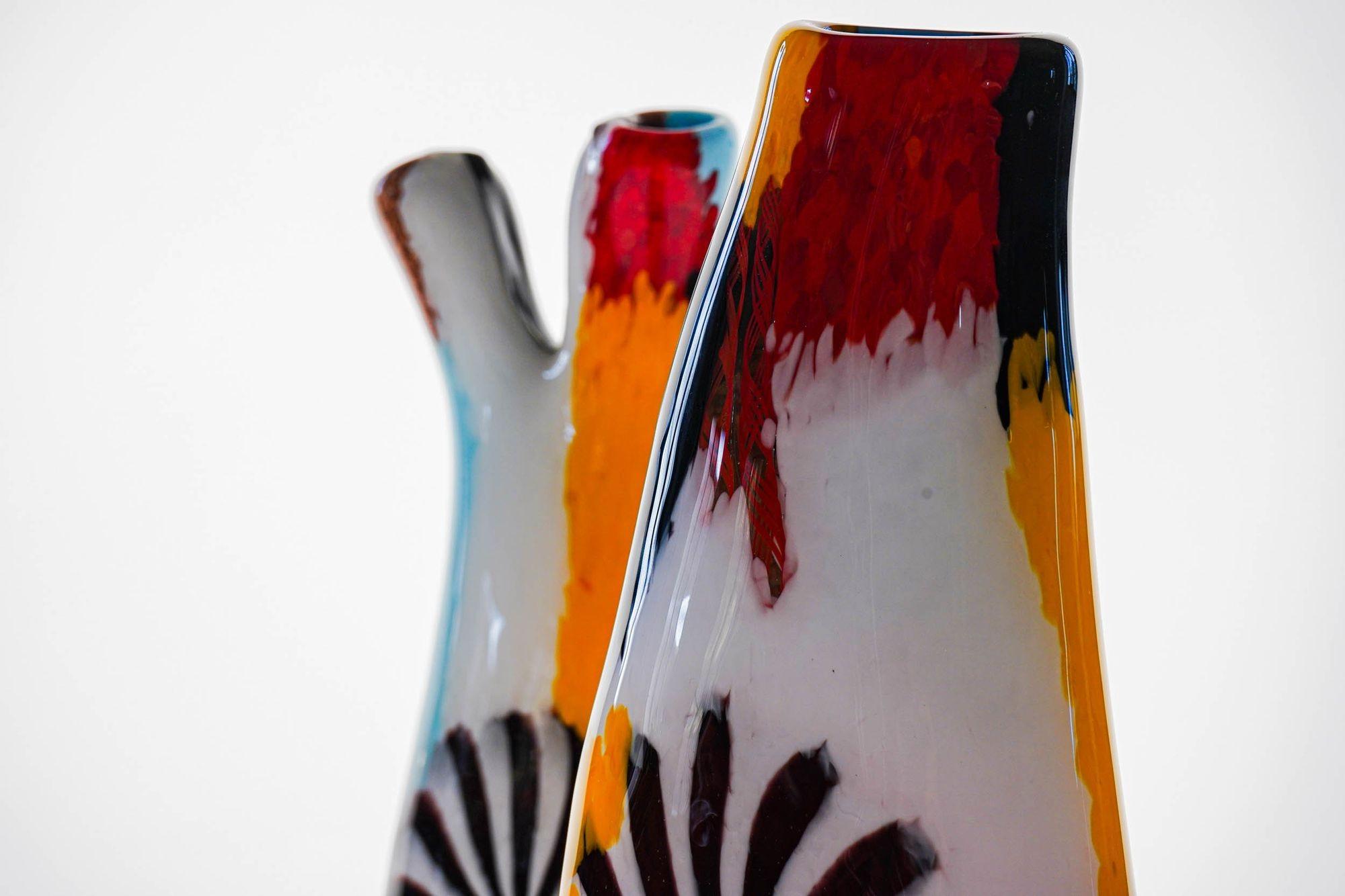 Glass Set of two Murano Vases in the Style of Dino Martens, Avem attribution.