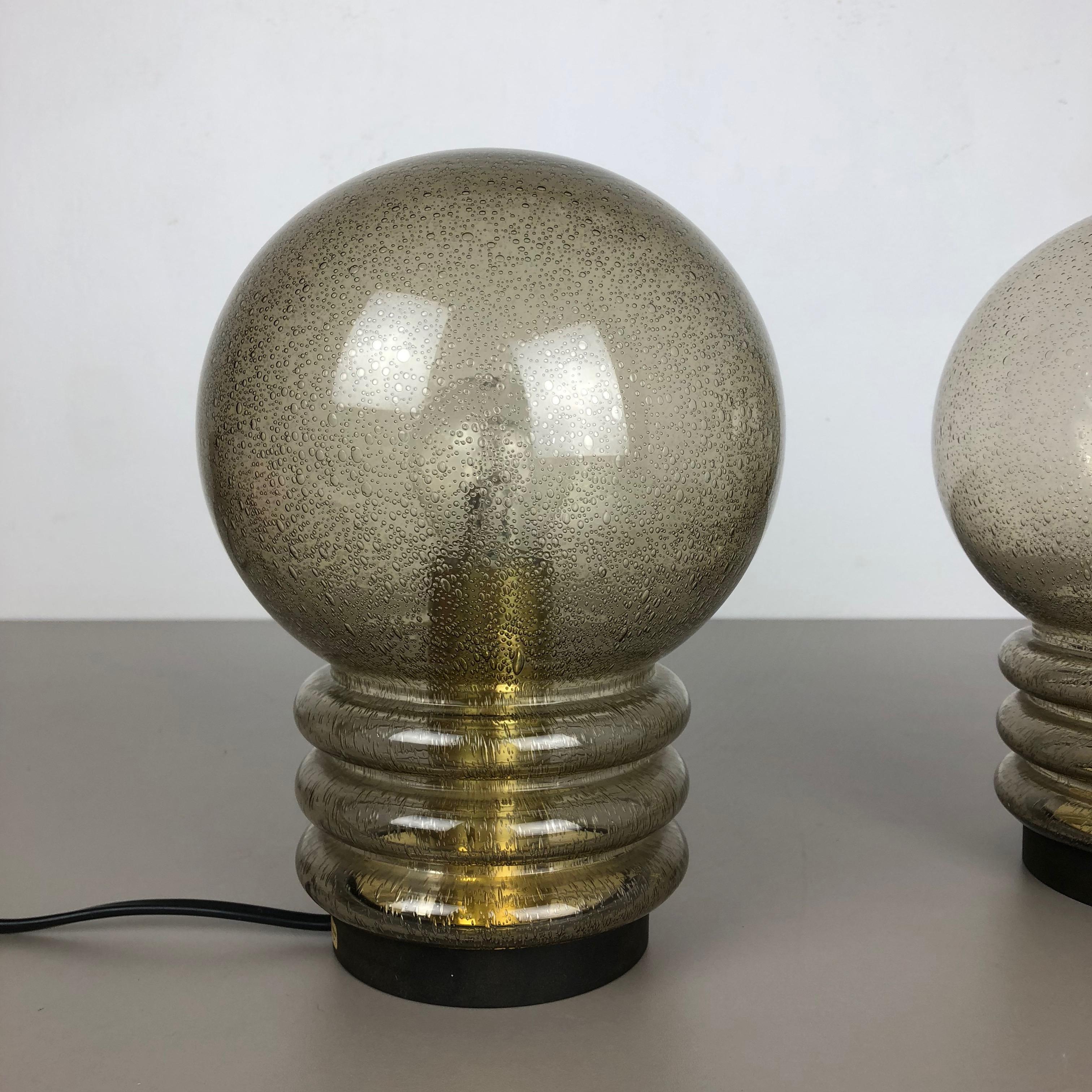 Mid-Century Modern Set of Two Mushroom Table Lights Glass by Glashütte Limburg, Germany, 1970s