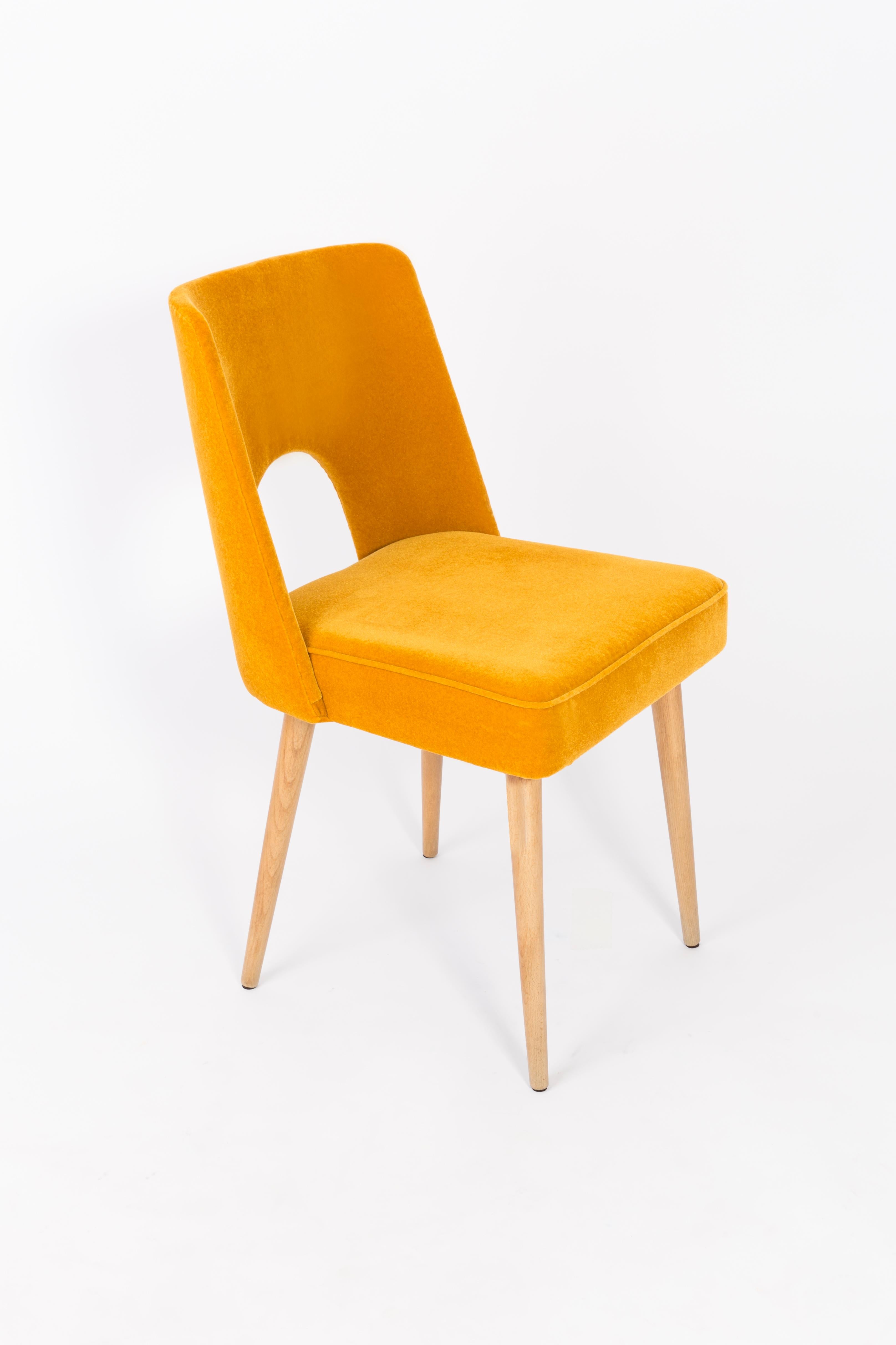 Hand-Crafted Set of Two Mustard Yellow Velvet 'Shell' Chairs, 1960s For Sale