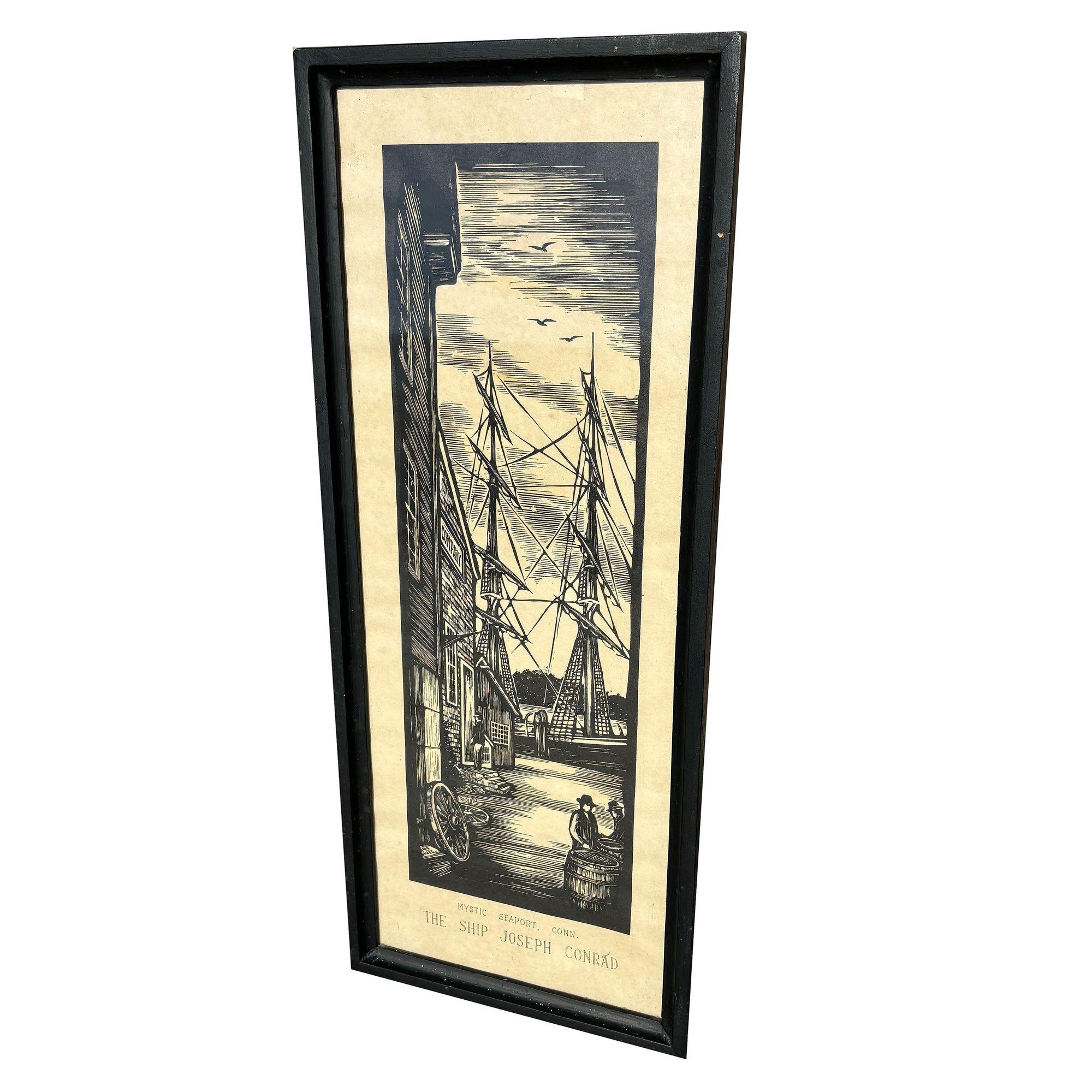 Édouardien Ensemble de deux gravures sur bois mystiques de baleines de Seaport par James Arnold en vente