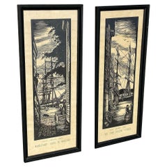 Set of two Mystic Seaport Whaling Woodblock Prints by James Arnold