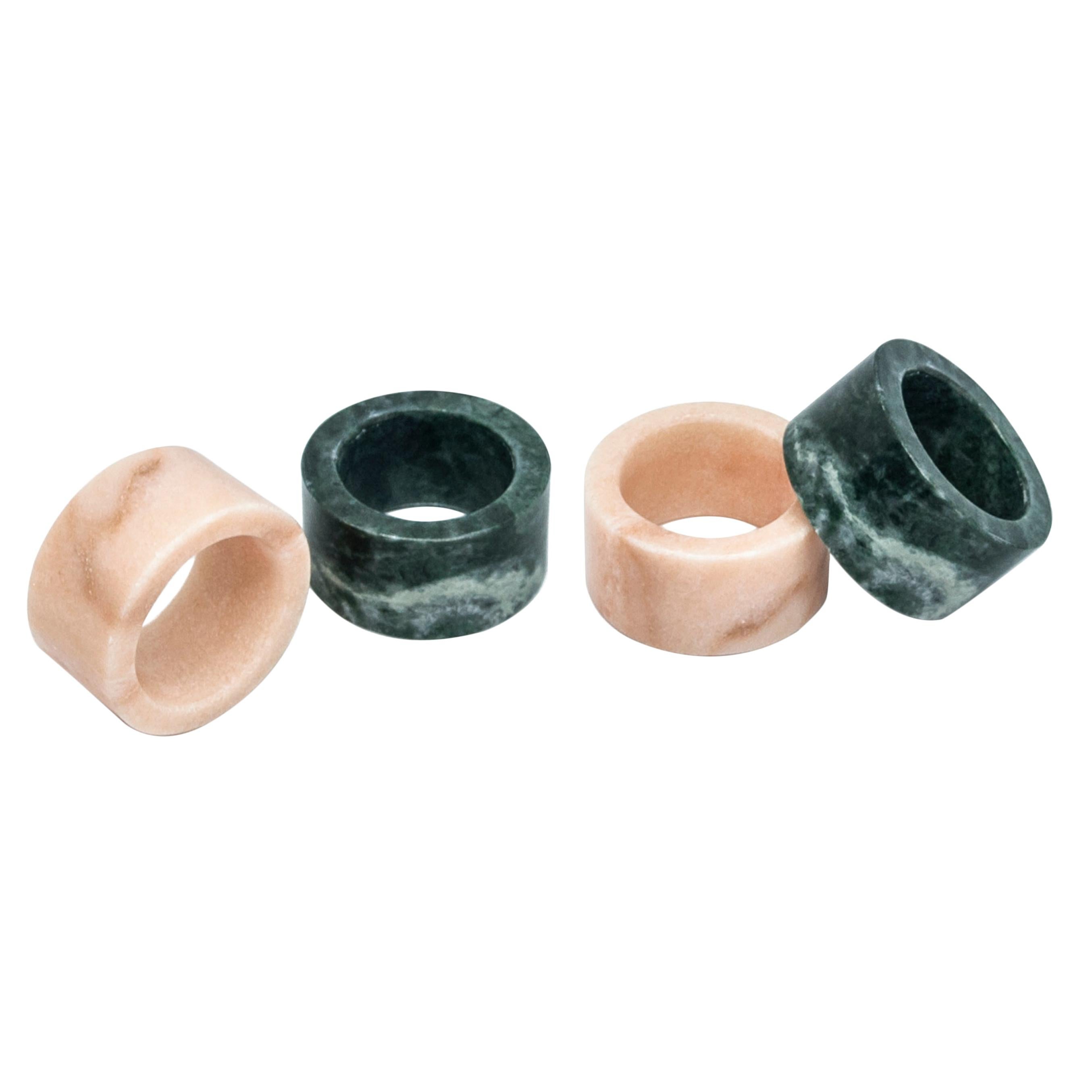 Handmade Set of 2 Napkin Rings in Pink Portugal and Green Guatemala Marble For Sale