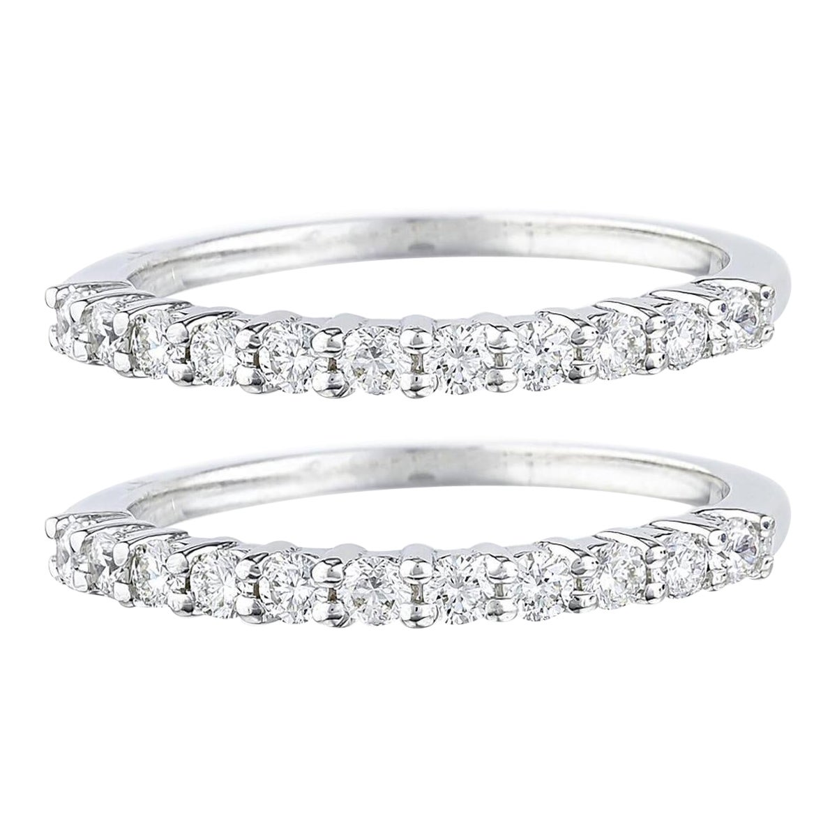 Set of Two Natural Diamonds Half Eternity Band Rings 14K Gold
