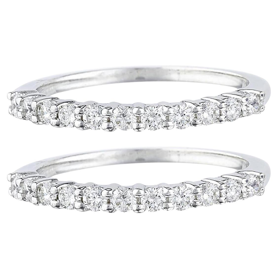 Set of Two Natural Diamonds Half Eternity Band Rings 14K Gold For Sale