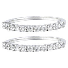 Set of Two Natural Diamonds Half Eternity Band Rings 14K Gold