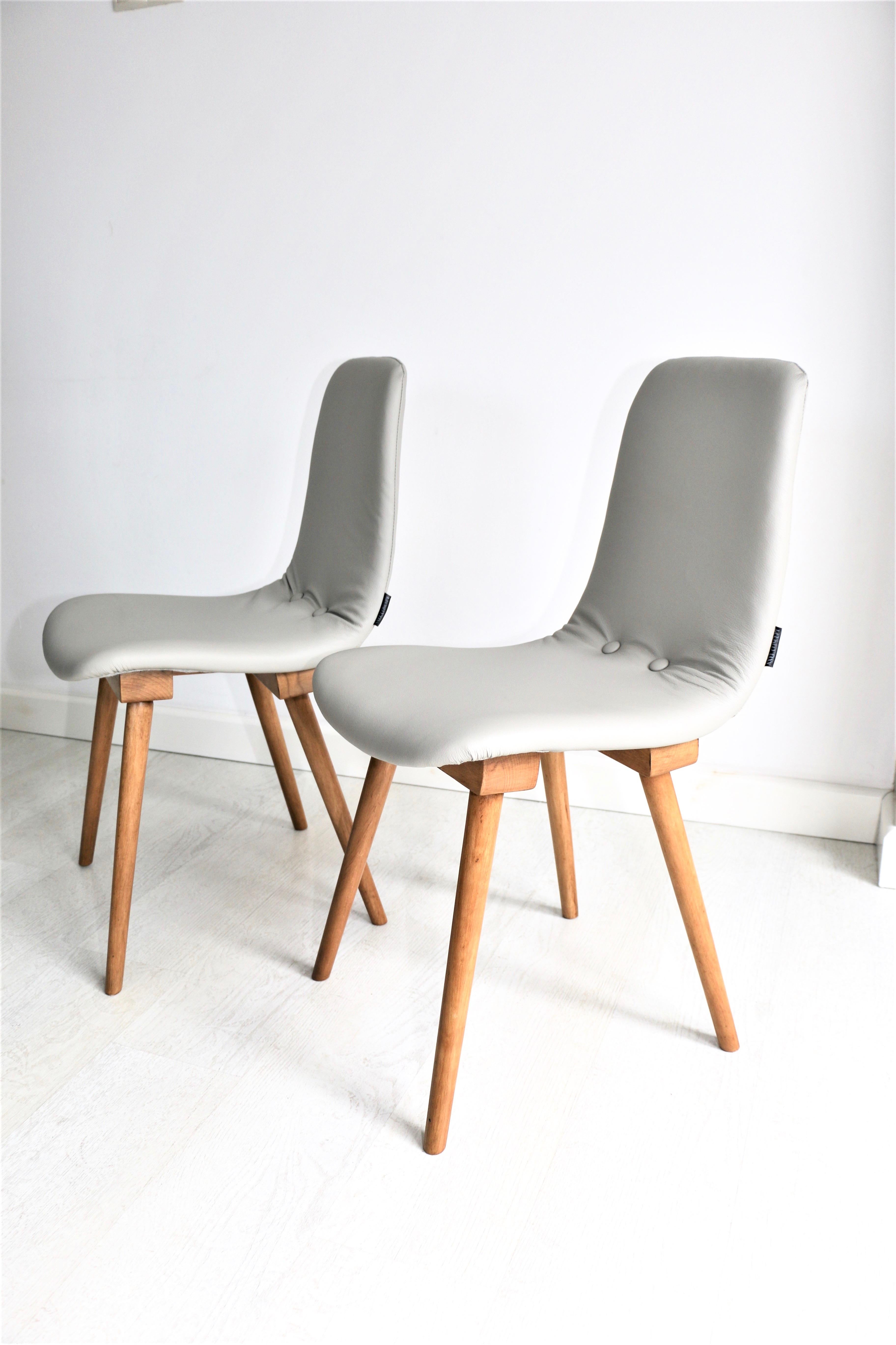 Mid-Century Modern Set of Two Natural Leather Beige Chairs from 1970s  For Sale