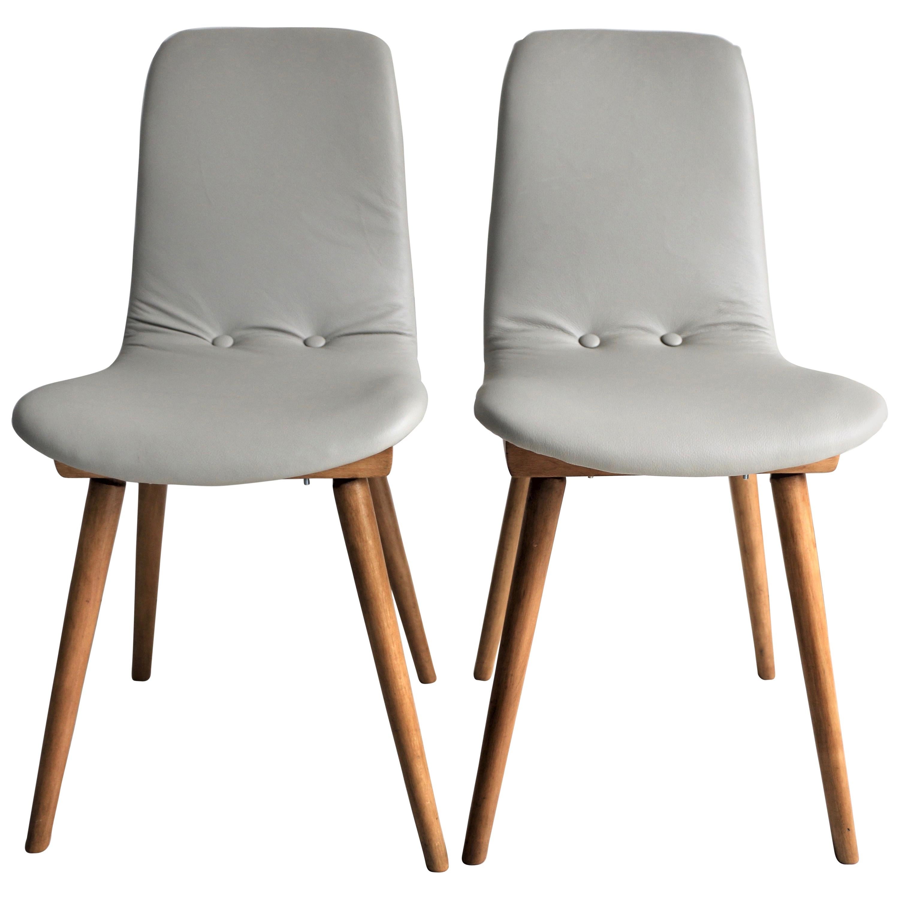 Set of Two Natural Leather Beige Chairs from 1970s  For Sale